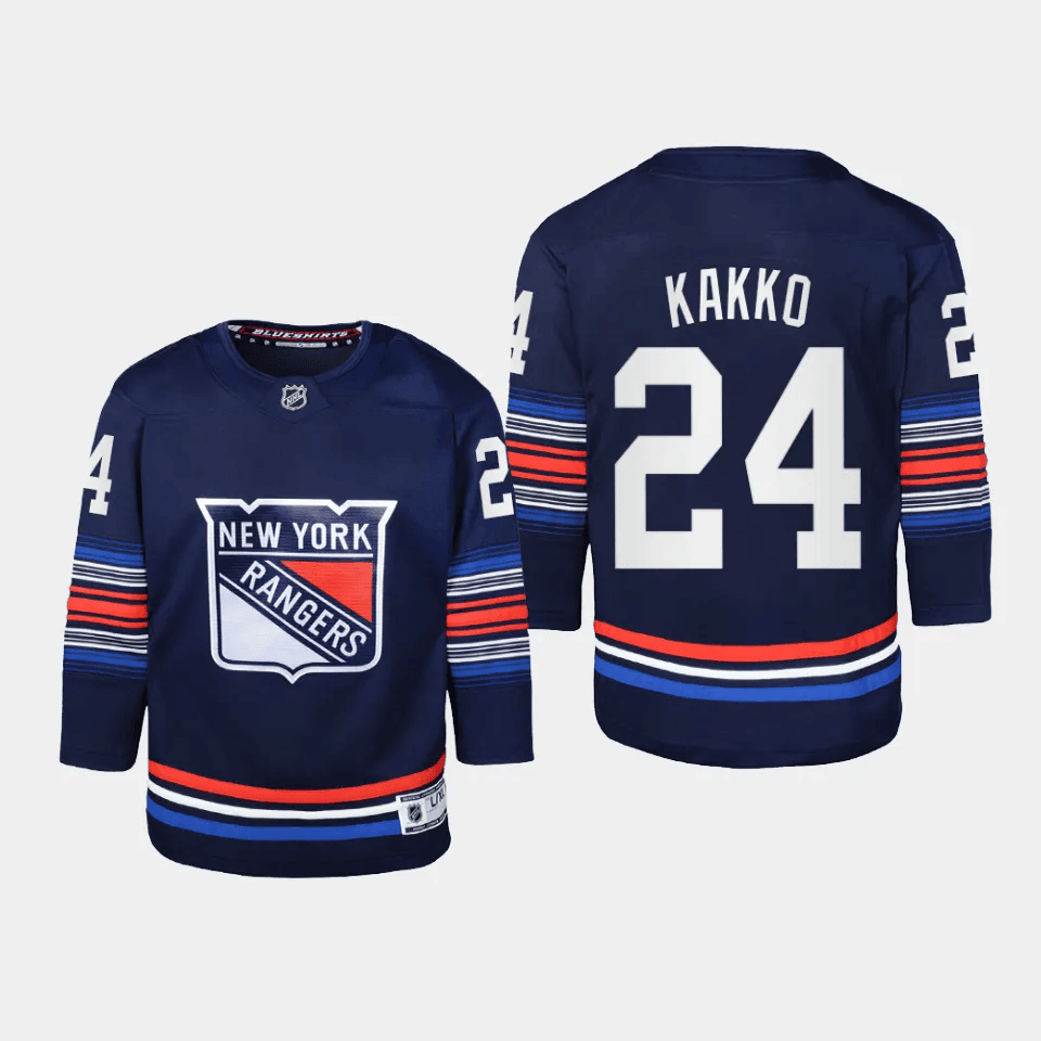 Alternative view of Kaapo Kakko 24 New York Rangers 2024 Alternate Third Youth Jersey - Navy - JS835 