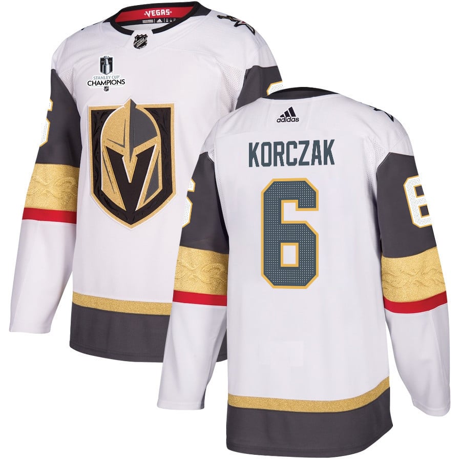 Kaedan Korczak 6 Vegas Golden Knights Stanley Cup 2023 Champions Patch Away Breakaway Men Jersey - White - JS928 