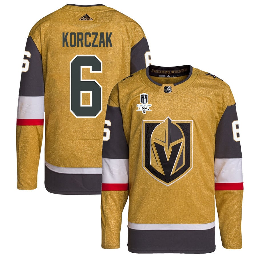 Kaedan Korczak 6 Vegas Golden Knights Stanley Cup 2023 Final Patch Home Breakaway Men Jersey - Gold - JS516 