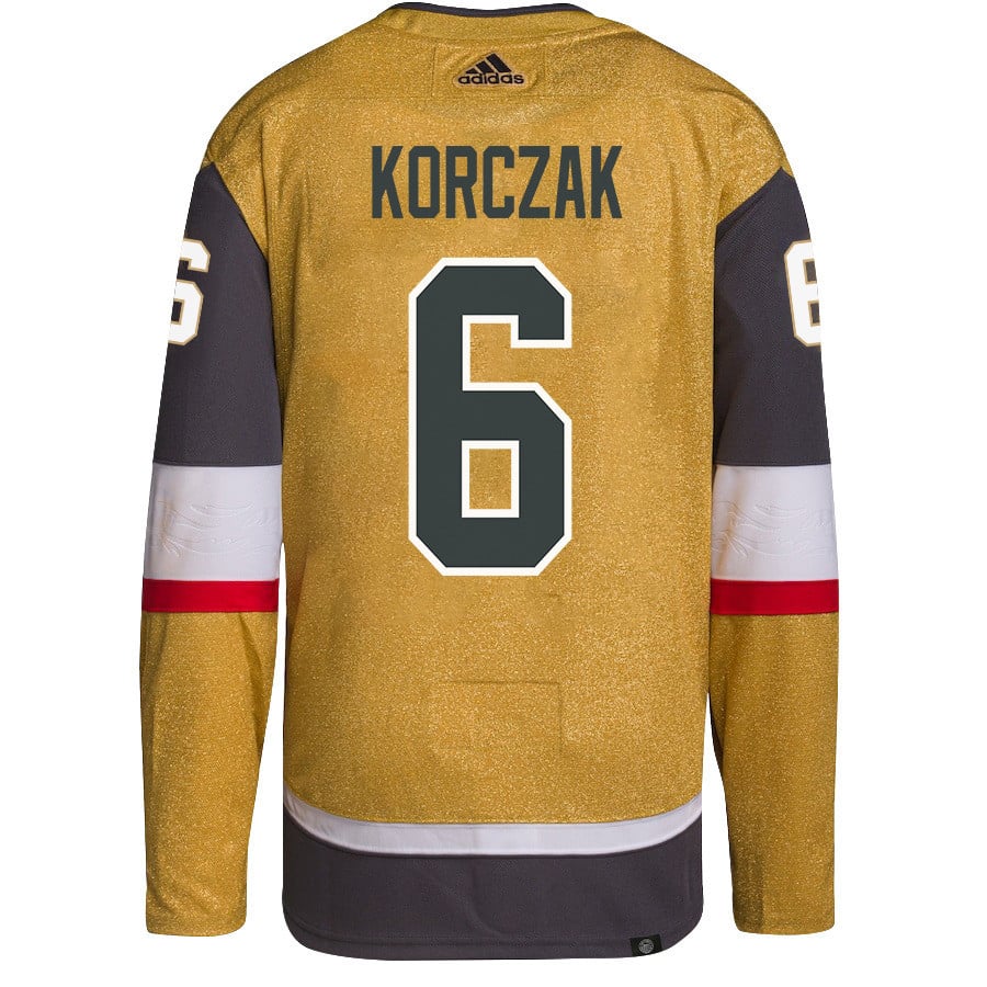 Alternative view of Kaedan Korczak 6 Vegas Golden Knights Stanley Cup 2023 Final Patch Home Breakaway Men Jersey - Gold - JS516 