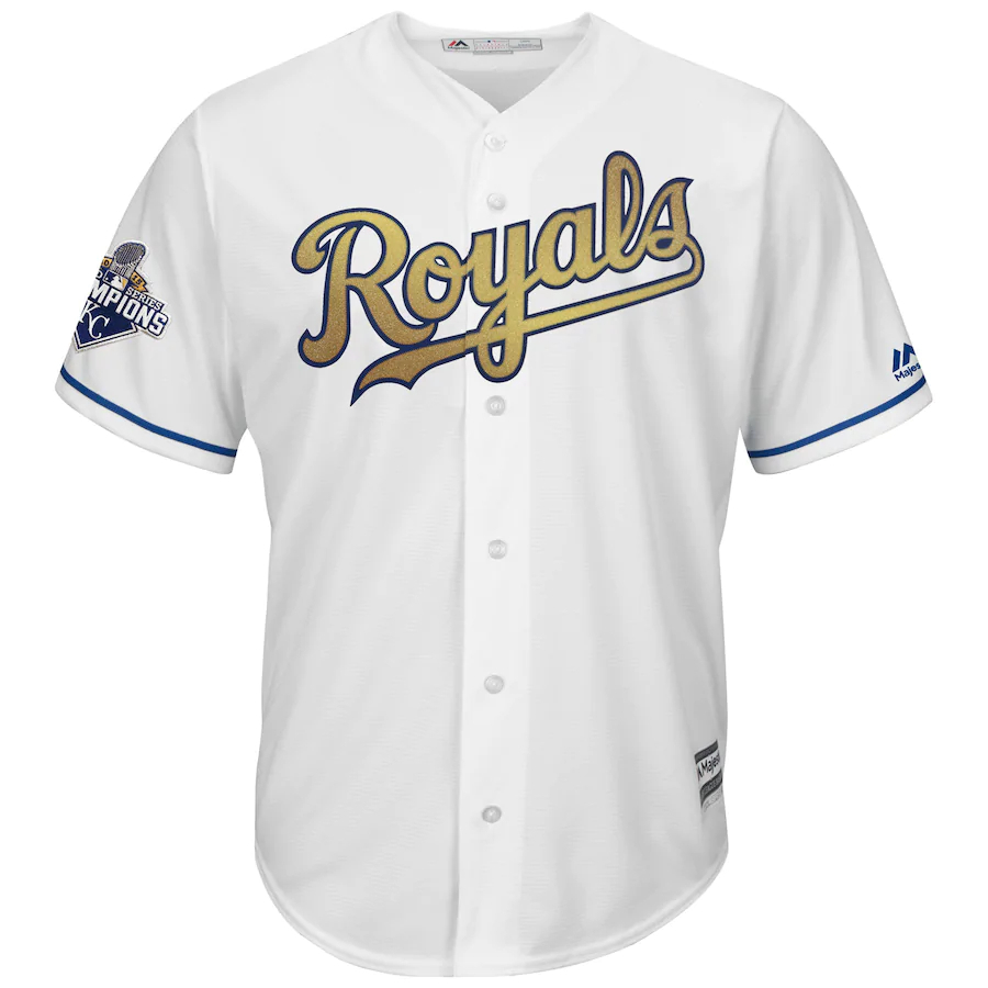 Alternative view of Kansas City Royals Majestic 2015 World Series Champions Gold Program Cool Base Jersey - White