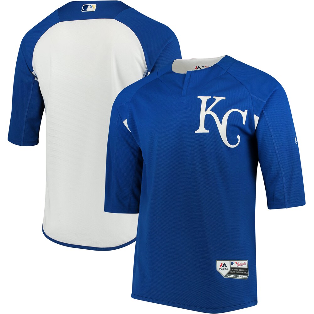 Kansas City Royals Majestic Collection On-field 3/4-sleeve Batting Practice Jersey - Royal/white