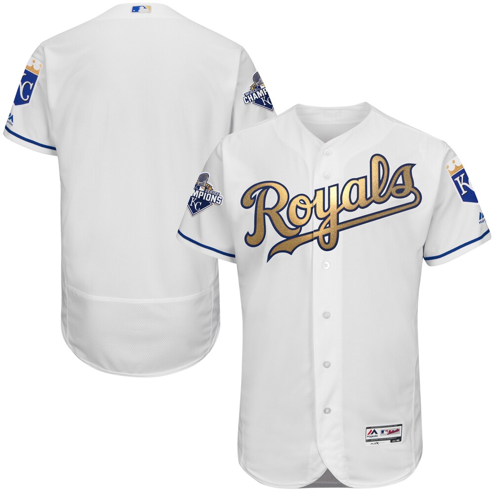 Kansas City Royals Majestic Fashion 2015 World Series Champions Gold Program Flex Base Jersey - White