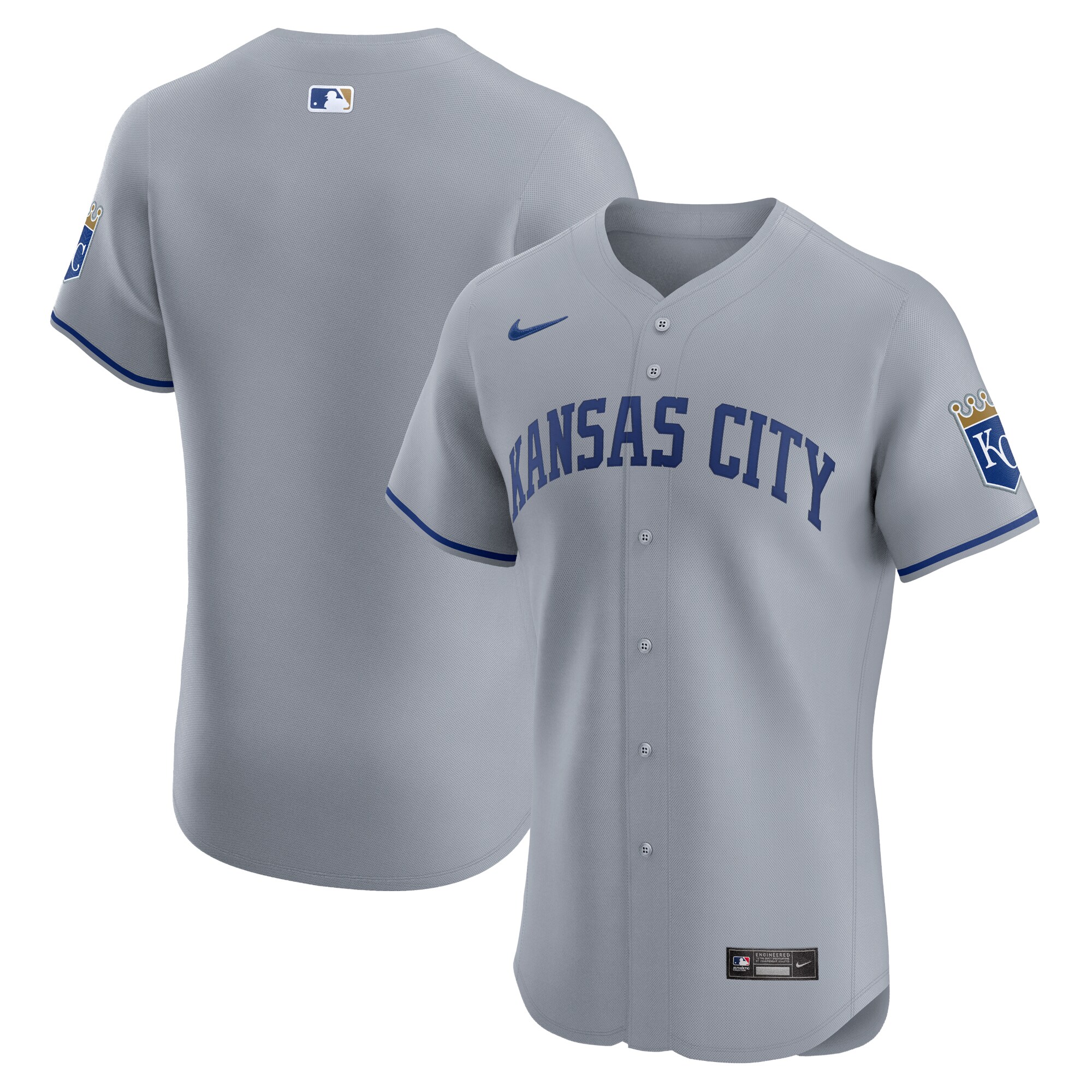 Kansas City Royals Road Vapor Premier Elite Patch Jersey - Gray