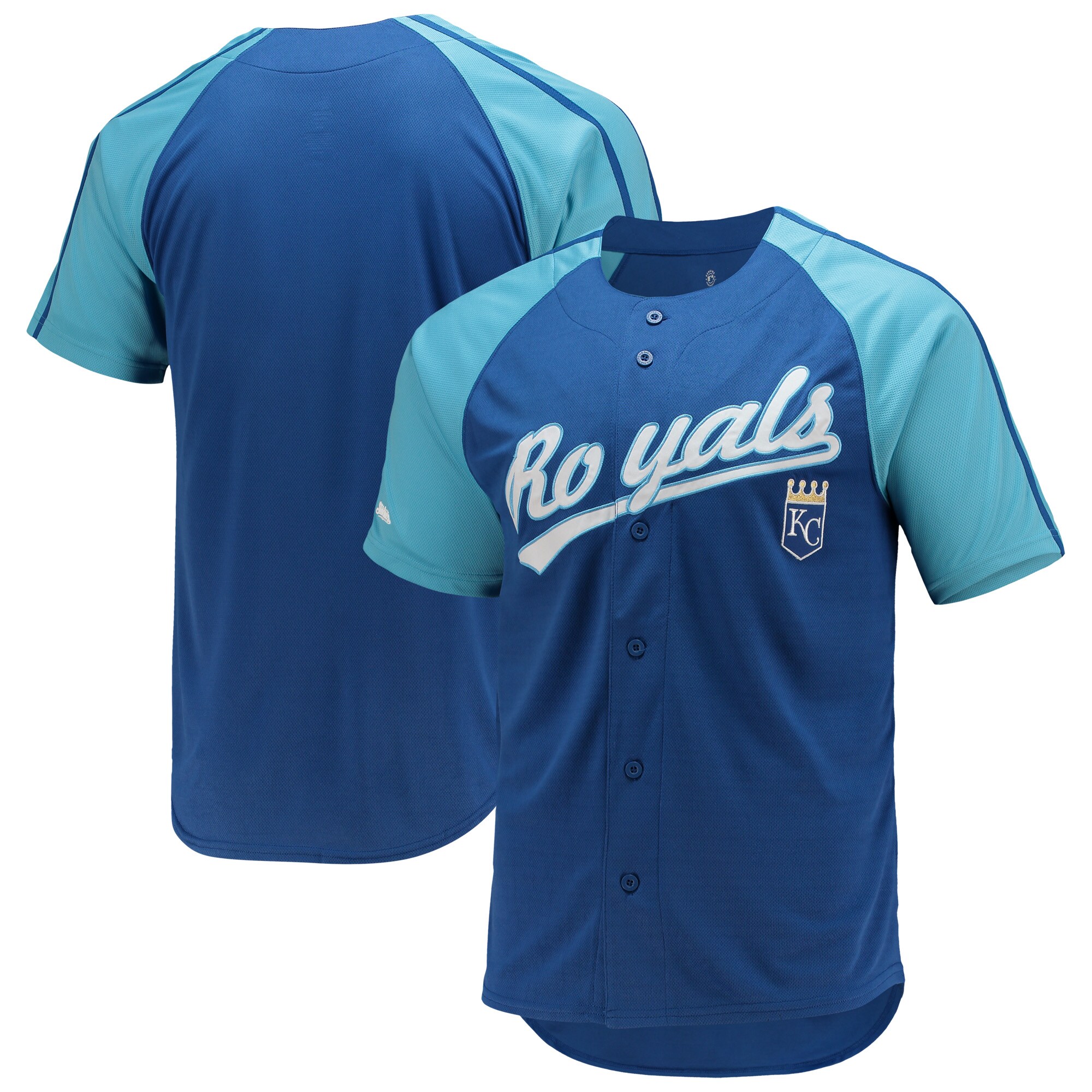 Alternative view of Kansas City Royals Stitches Button-down Raglan Replica Jersey – Royal