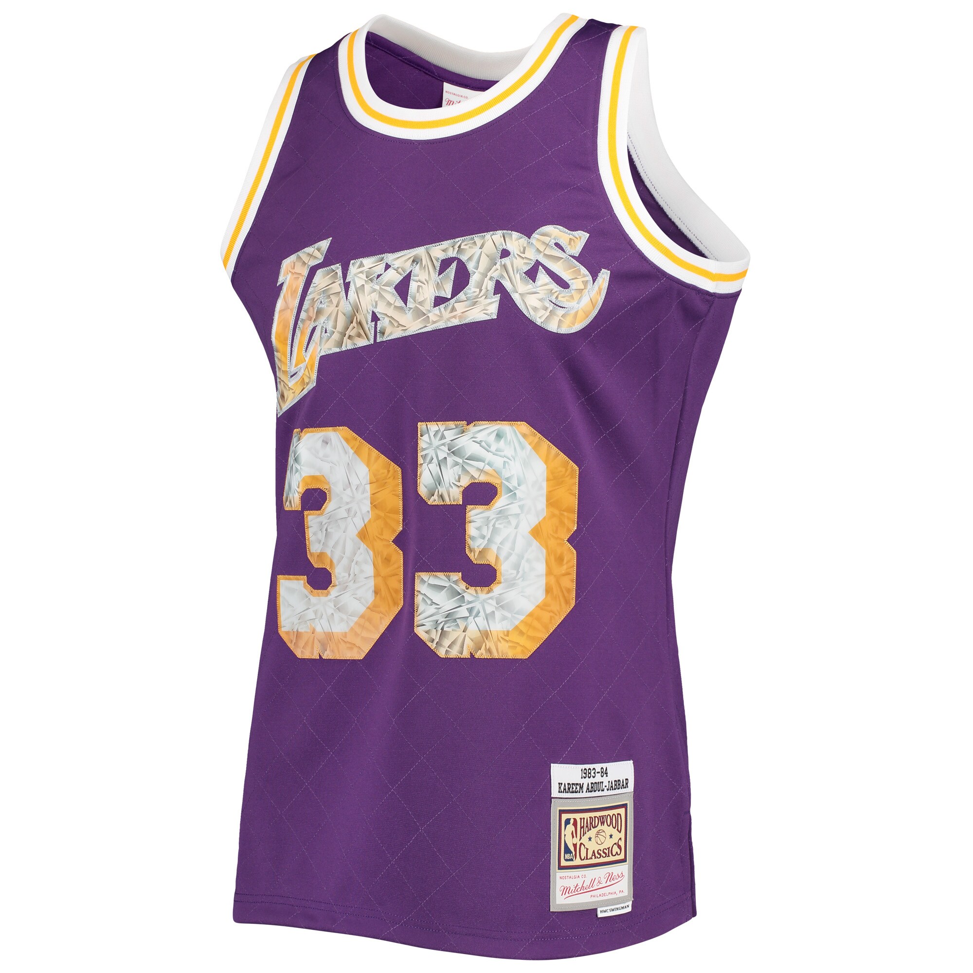 Alternative view of Kareem Abdul-jabbar Los Angeles Lakers Mitchell & Ness 1996-97 Hardwood Classics Nba 75th Anniversary Diamond Swingman Jersey - Purple