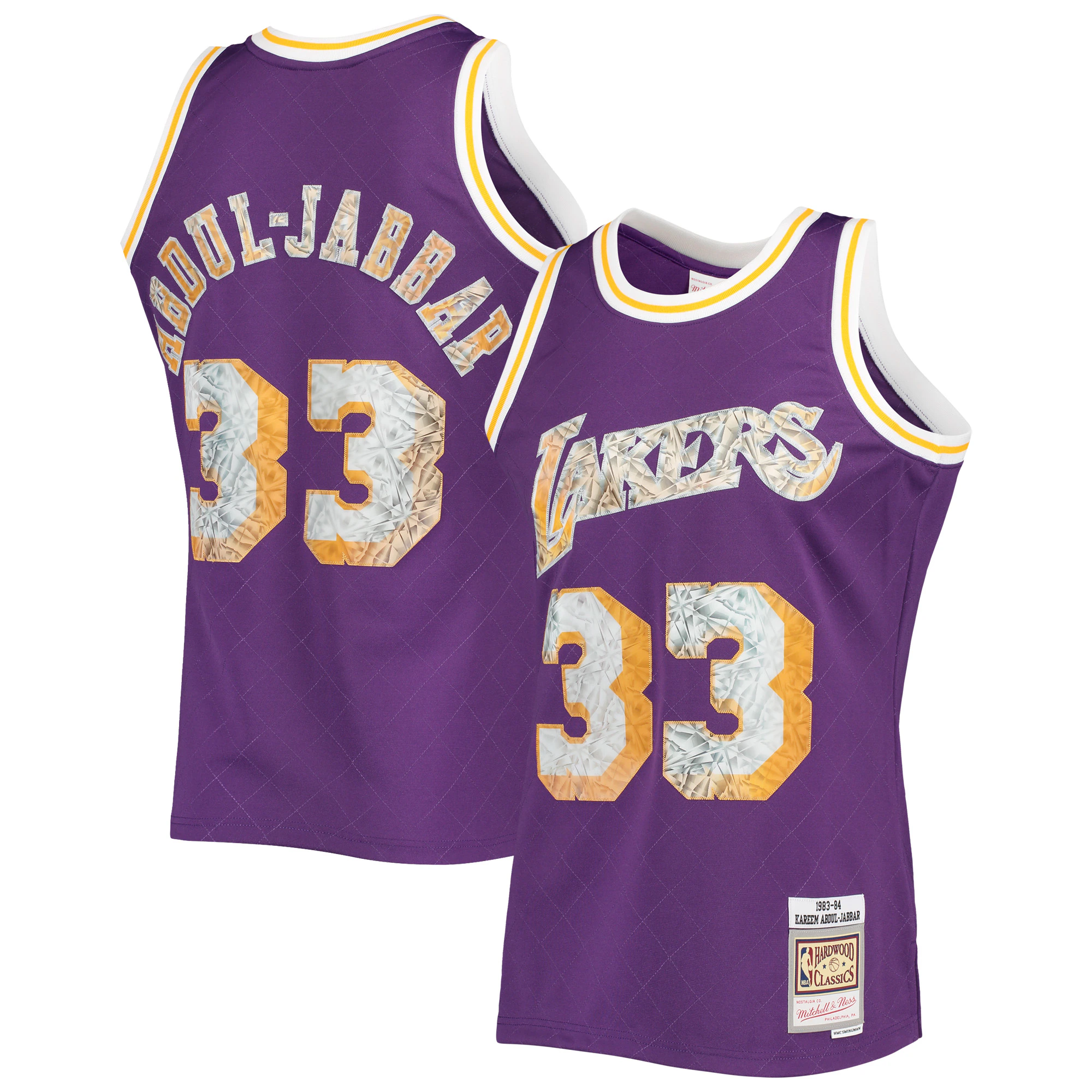 Kareem Abdul-jabbar Los Angeles Lakers Mitchell & Ness 1996-97 Hardwood Classics Nba 75th Anniversary Diamond Swingman Jersey - Purple