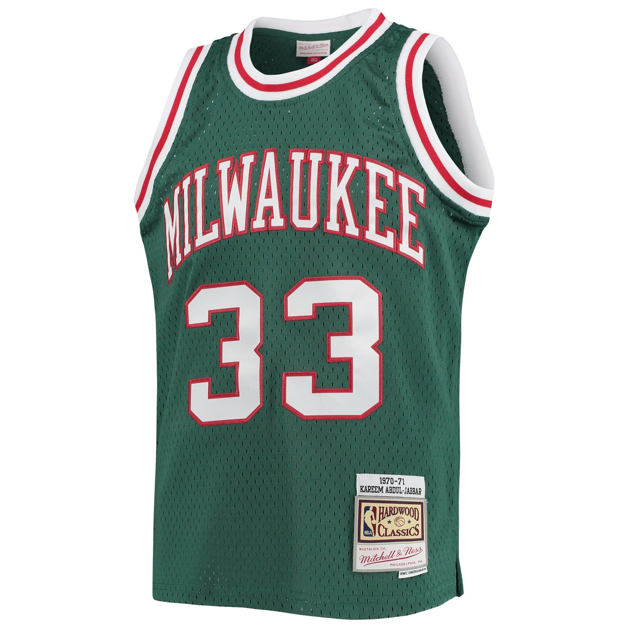 Alternative view of Kareem Abdul-jabbar Milwaukee Bucks Mitchell & Ness Youth 1970-71 Hardwood Classics Swingman Jersey - Green - JS205 