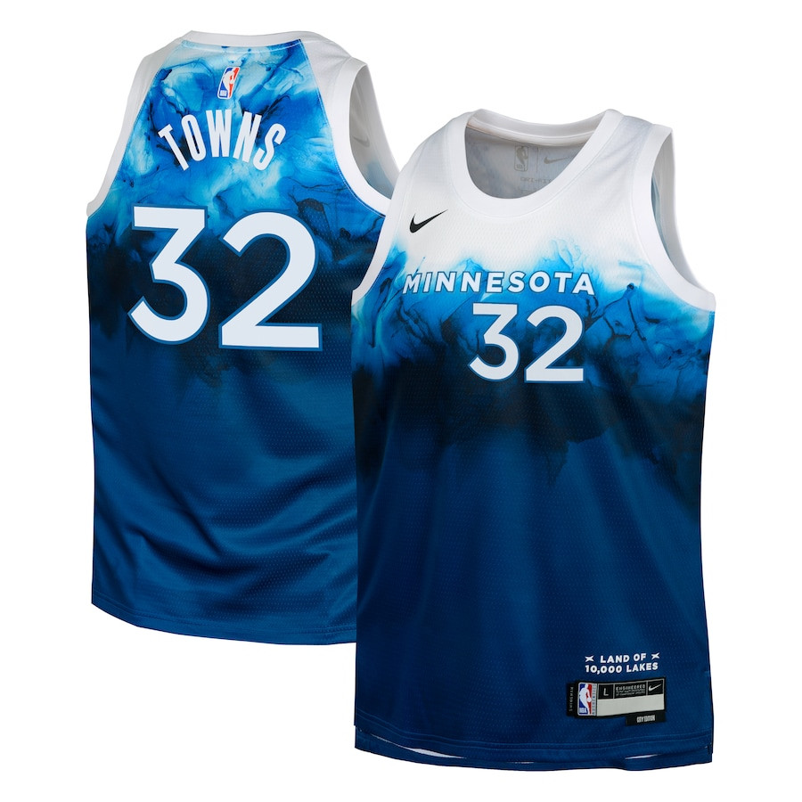 Karl-Anthony Towns 32 Minnesota Timberwolves 2023/24 City Edition Swingman YOUTH Jersey - Blue - JS440 