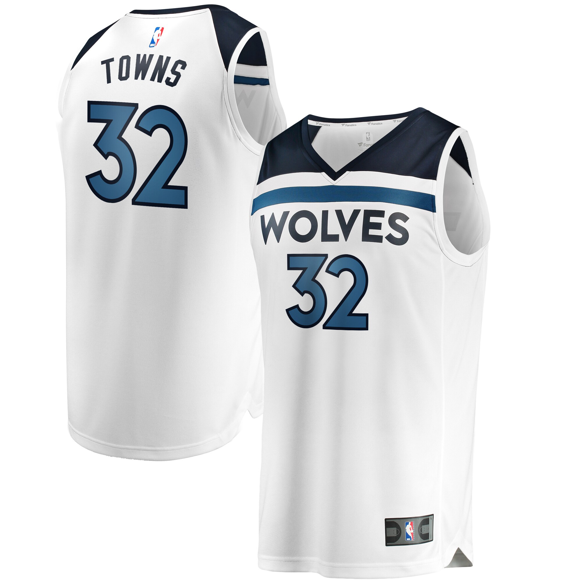 Alternative view of Karl-anthony Towns Minnesota Timberwolves Fanatics Branded Fast Break Replica Jersey White – Association Edition