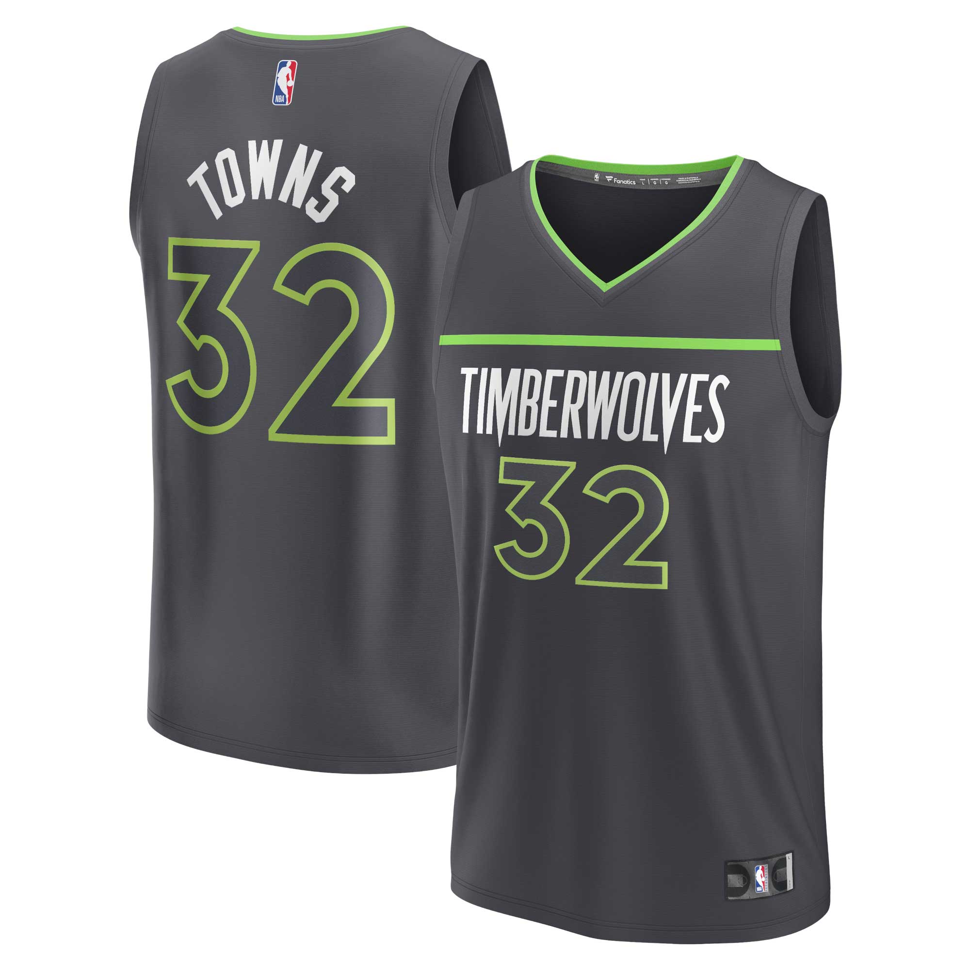 Alternative view of Karl-anthony Towns Minnesota Timberwolves Fanatics Branded Fast Break Replica Player Jersey - Statement Edition - Anthracite
