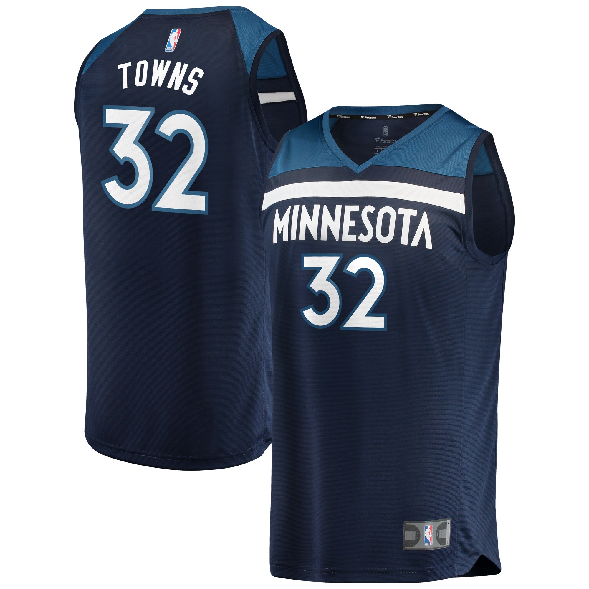 Alternative view of Karl-anthony Towns Minnesota Timberwolves Fanatics Branded Fast Break Replica Player Jersey Navy - Icon Edition
