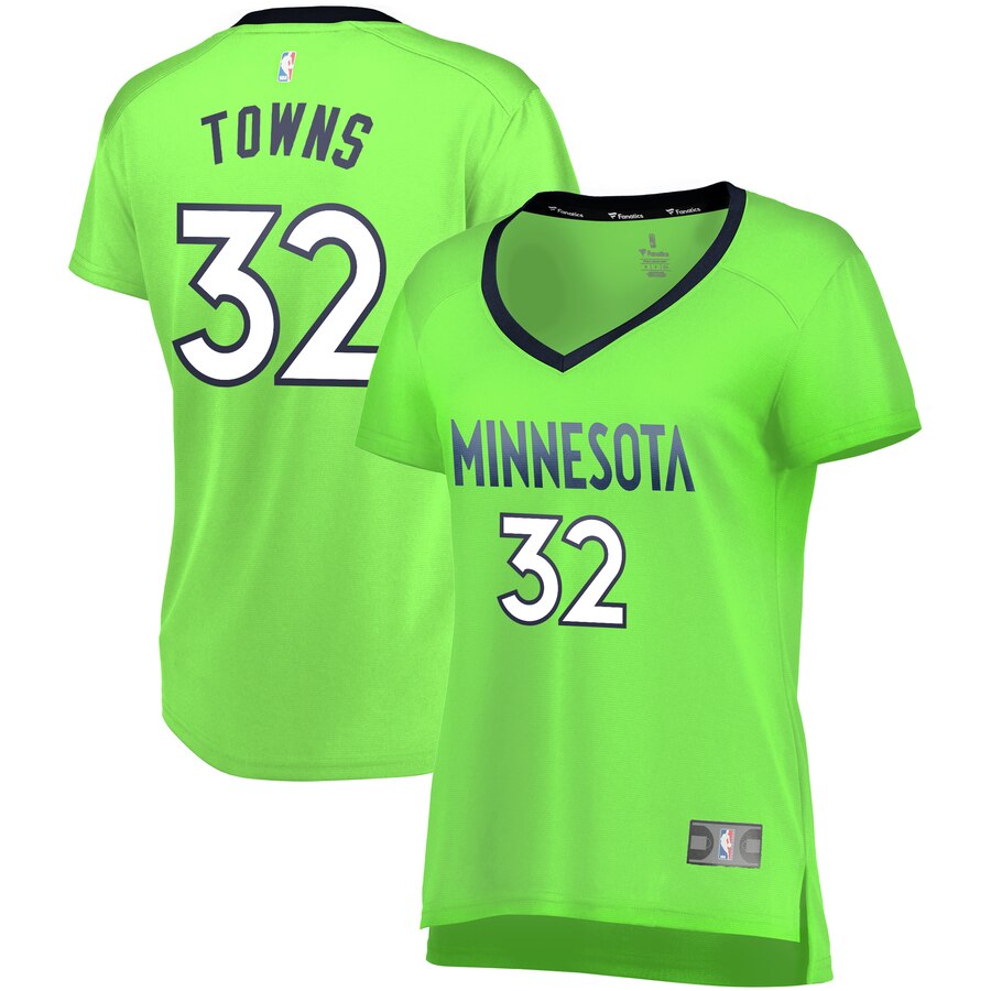 Karl-anthony Towns Minnesota Timberwolves Fanatics Branded Women’s Fast Break Replica Statement Edition Jersey – Neon Green