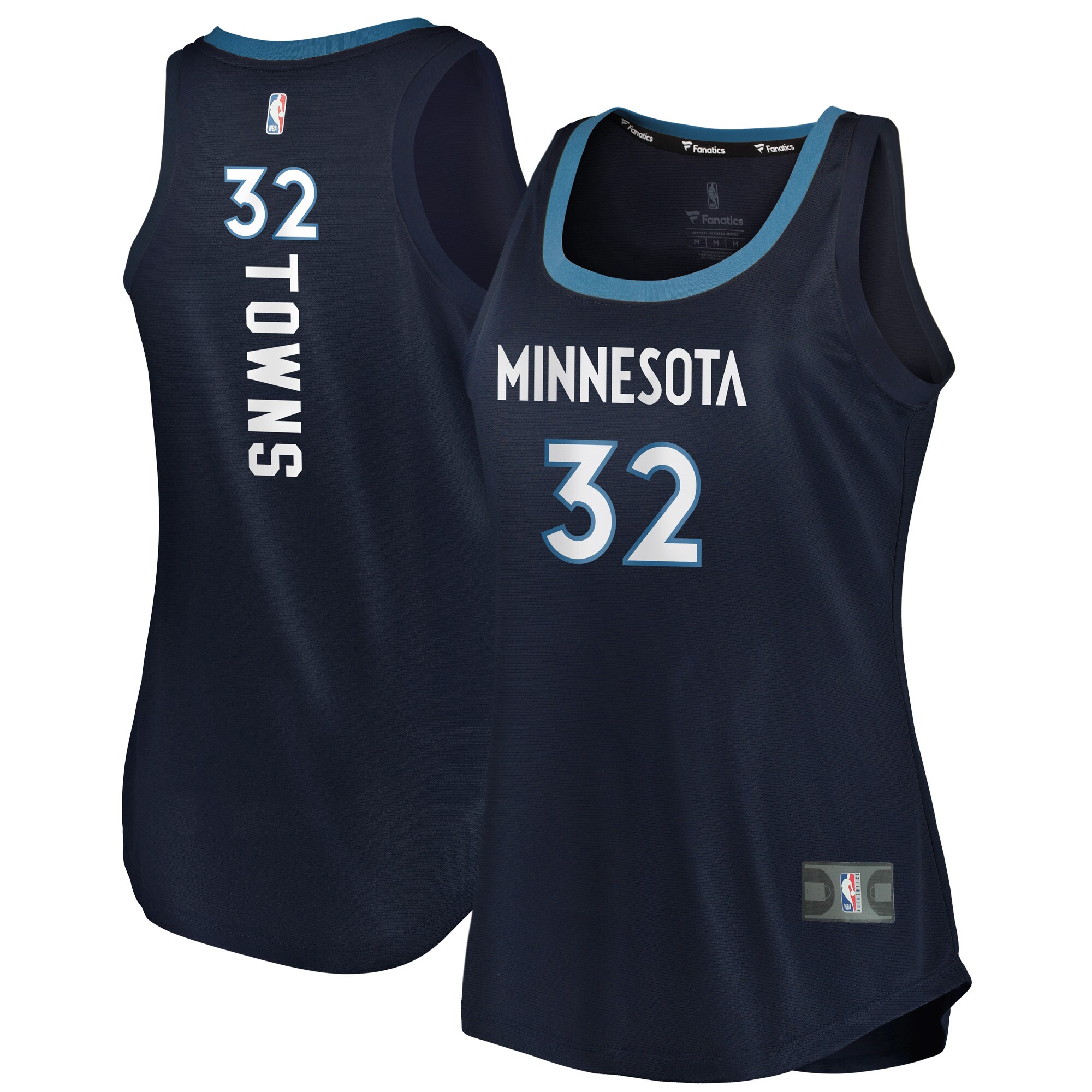 Alternative view of Karl-anthony Towns Minnesota Timberwolves Fanatics Branded Women’s Fast Break Tank Jersey – Icon Edition – Navy