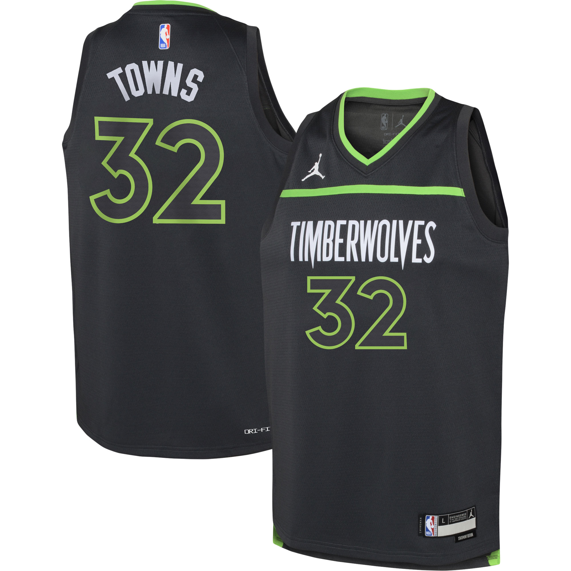 Alternative view of Karl-anthony Towns Minnesota Timberwolves Jordan Brand Youth Swingman Jersey - Statement Edition - Black