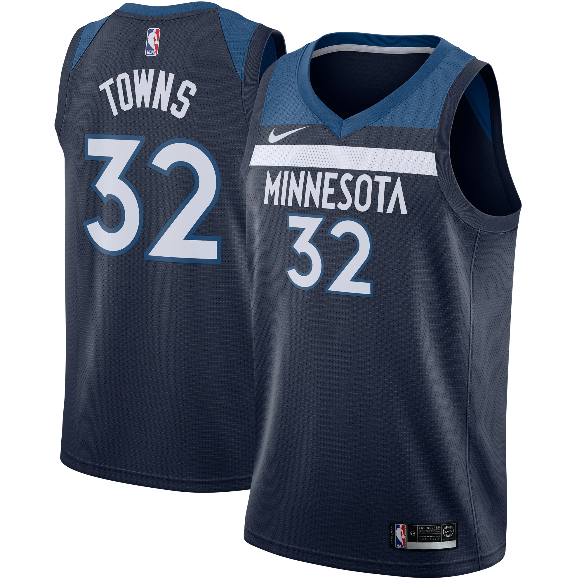 Alternative view of Karl-anthony Towns Minnesota Timberwolves Swingman Jersey Navy – Icon Edition