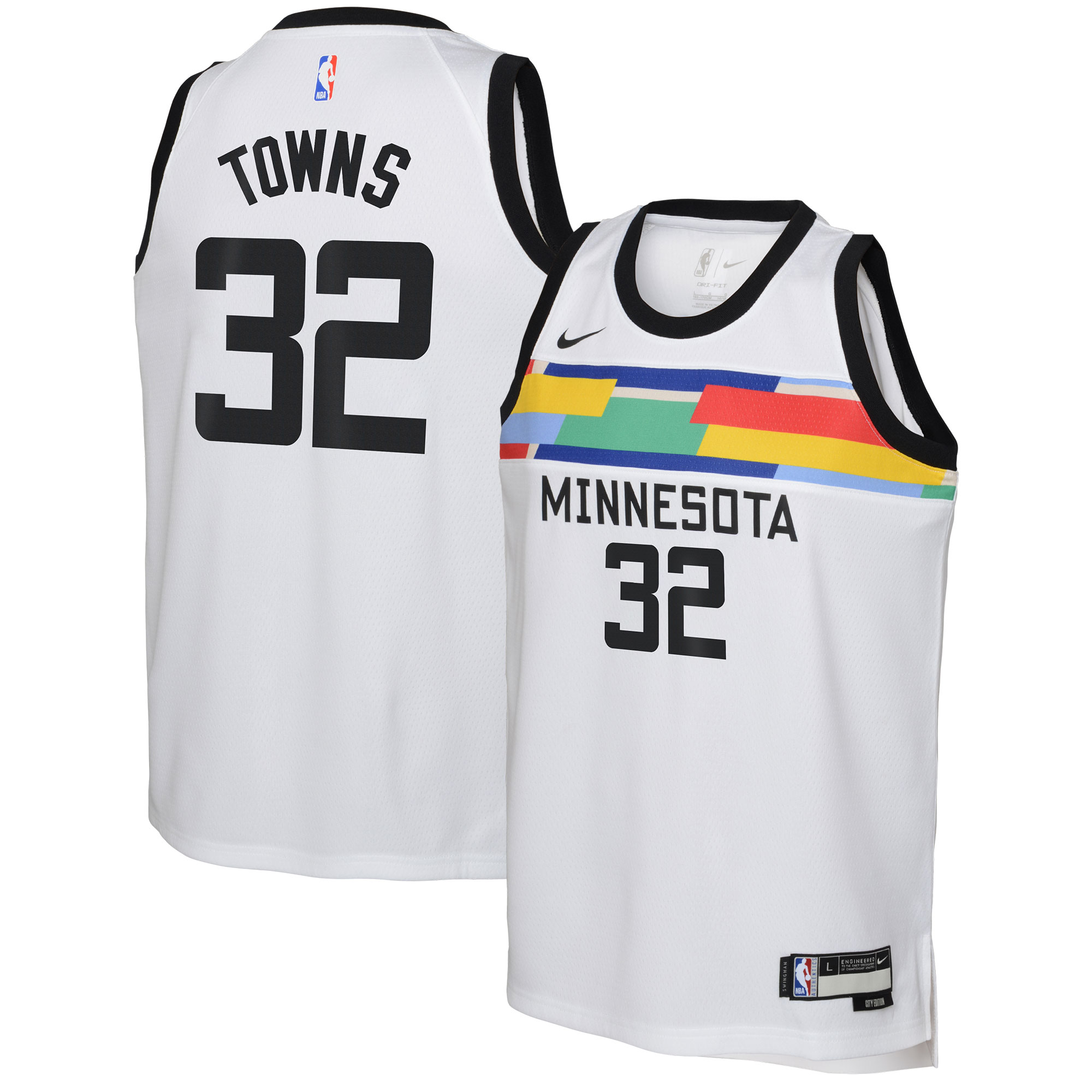 Alternative view of Karl-anthony Towns Minnesota Timberwolves Youth 2022/23 Swingman Jersey - City Edition - White