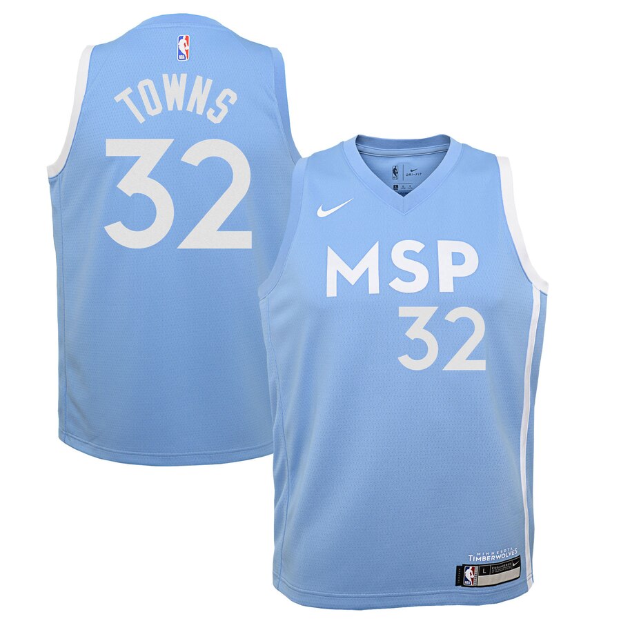Karl-anthony Towns Minnesota Timberwolves Youth Swingman Jersey Blue - City Edition