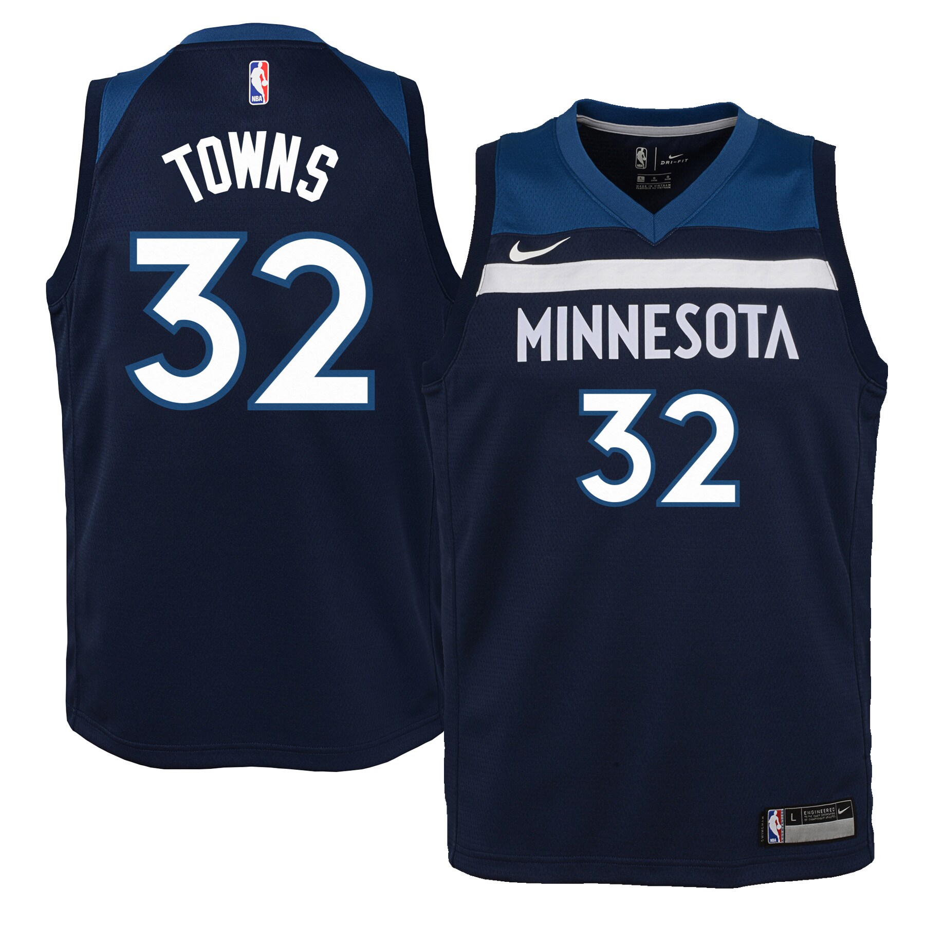 Alternative view of Karl-anthony Towns Minnesota Timberwolves Youth Swingman Jersey Navy – Icon Edition