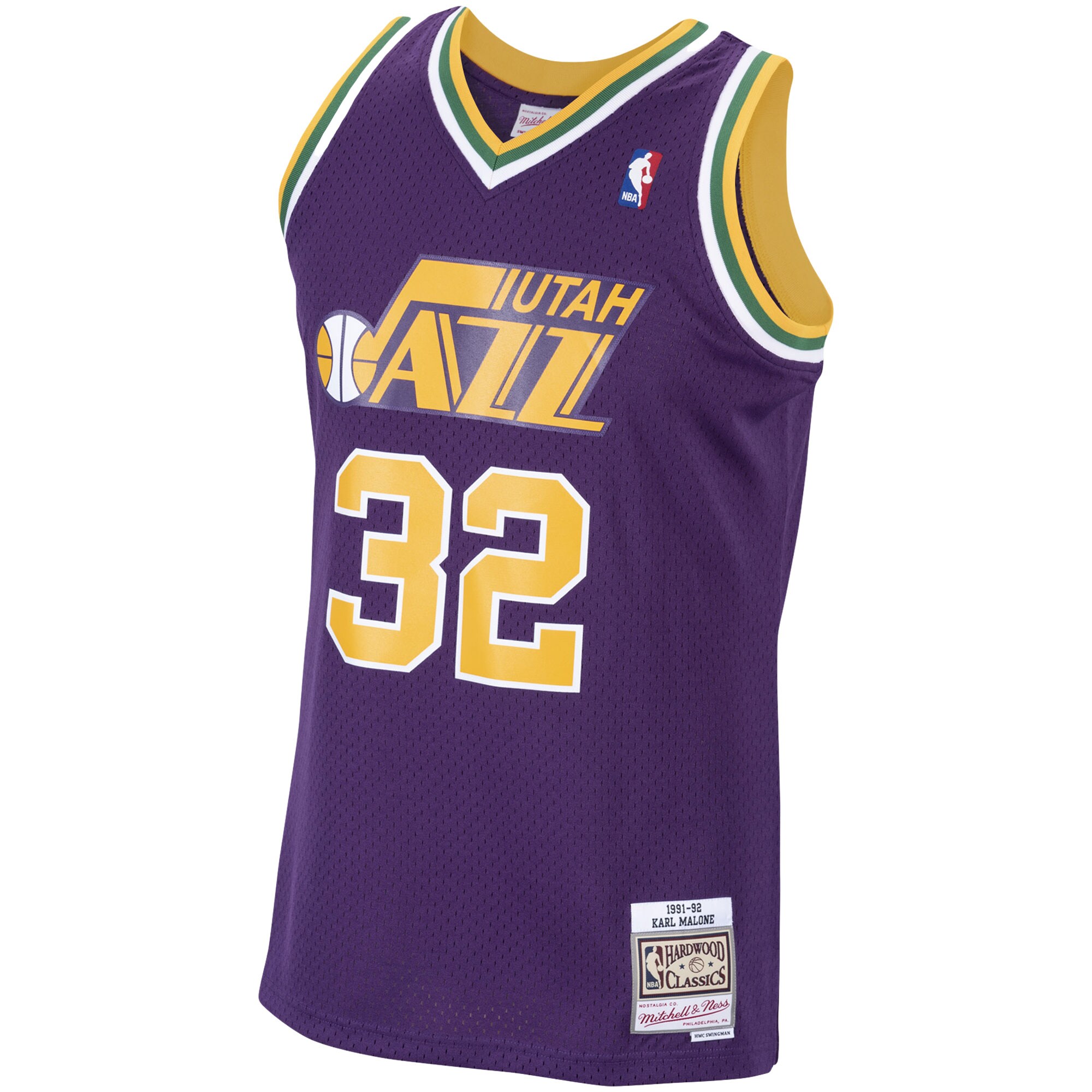 Alternative view of Karl Malone Utah Jazz Mitchell & Ness 1991/92 Hardwood Classics Swingman Jersey - Purple