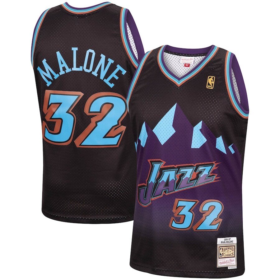 Karl Malone Utah Jazz Mitchell & Ness 1996-97 Hardwood Classics Reload Swingman Jersey - Black