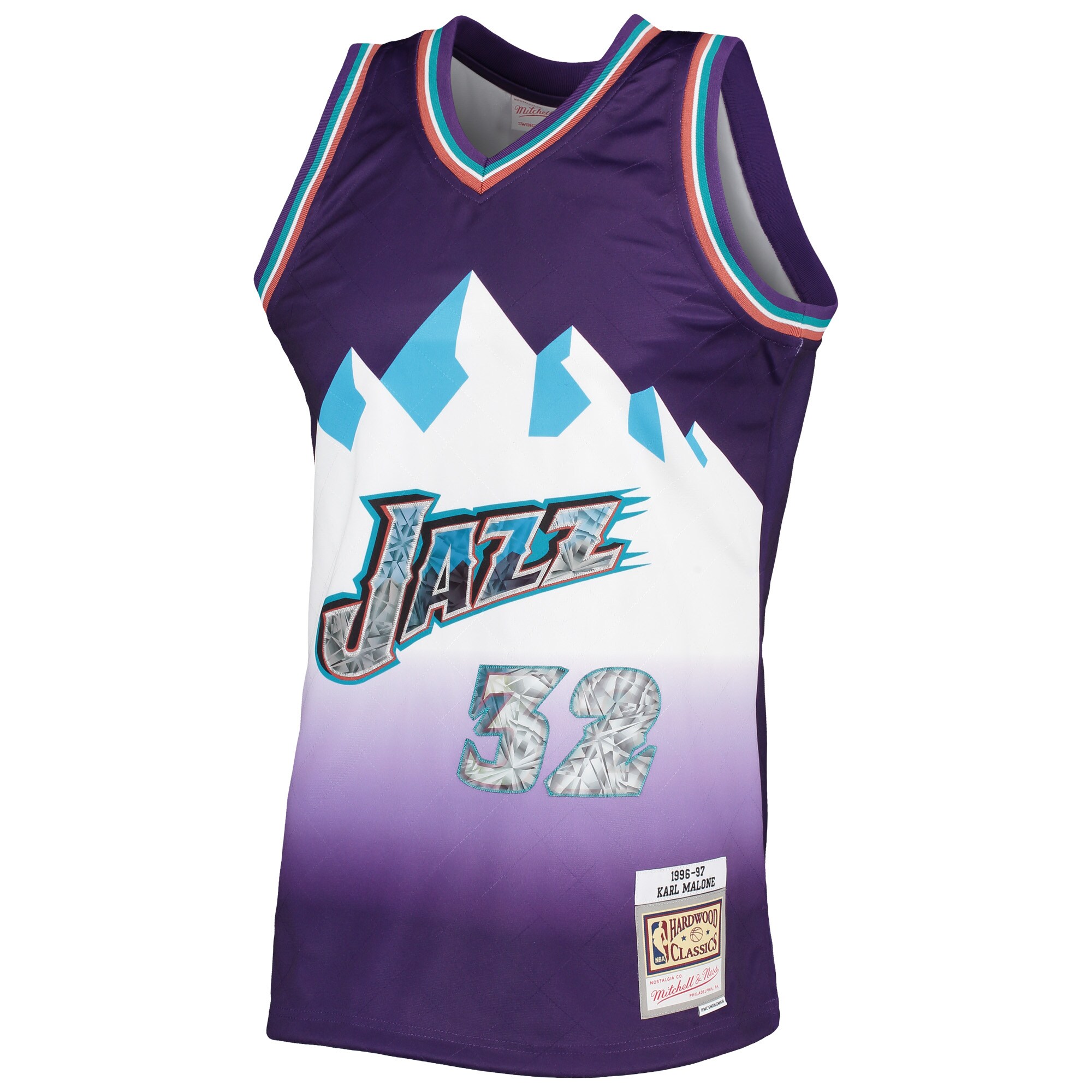 Alternative view of Karl Malone Utah Jazz Mitchell & Ness 1996/97 Hardwood Classics Nba 75th Anniversary Diamond Swingman Jersey - Purple