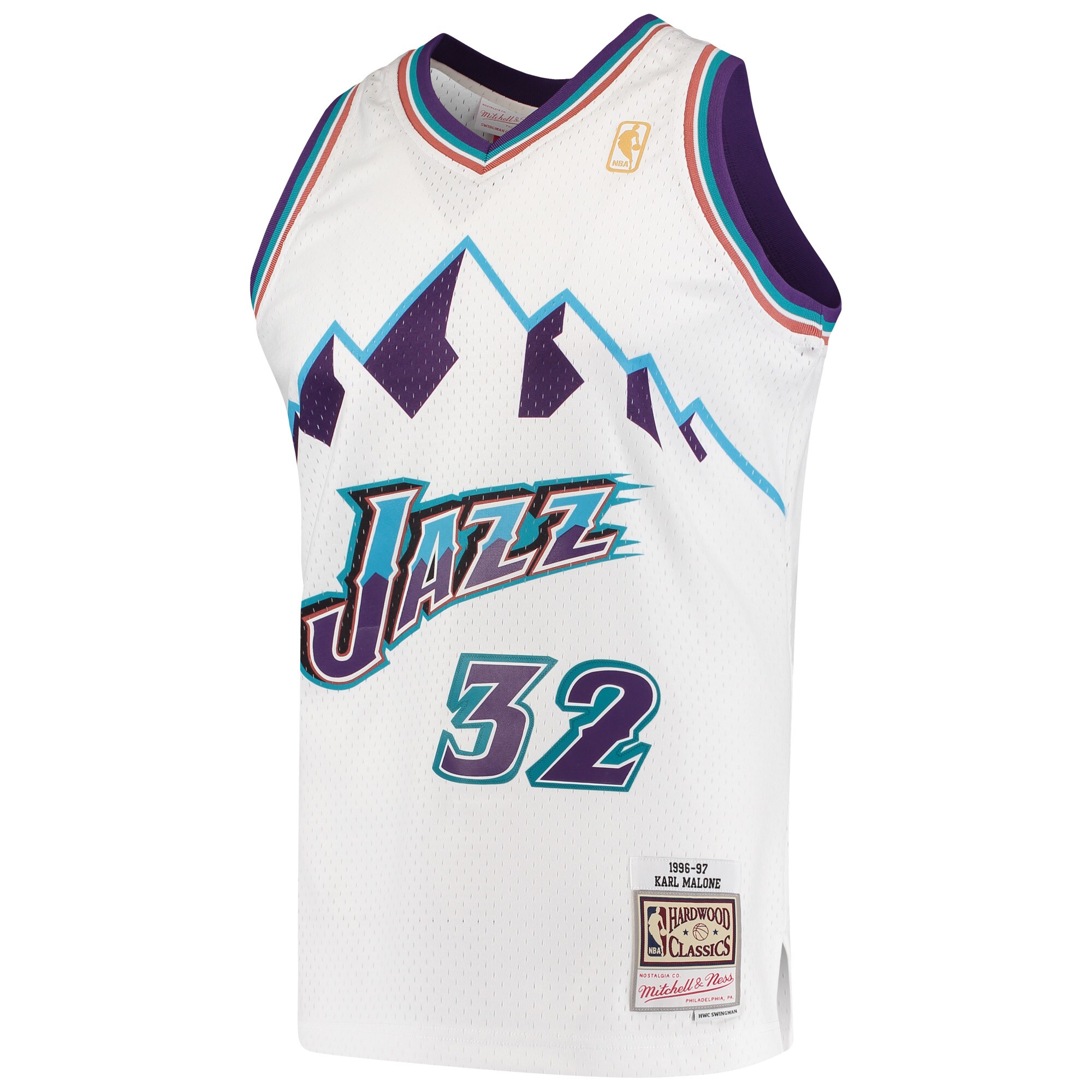 Alternative view of Karl Malone Utah Jazz Mitchell & Ness 1996/97 Hardwood Classics Swingman Jersey - White