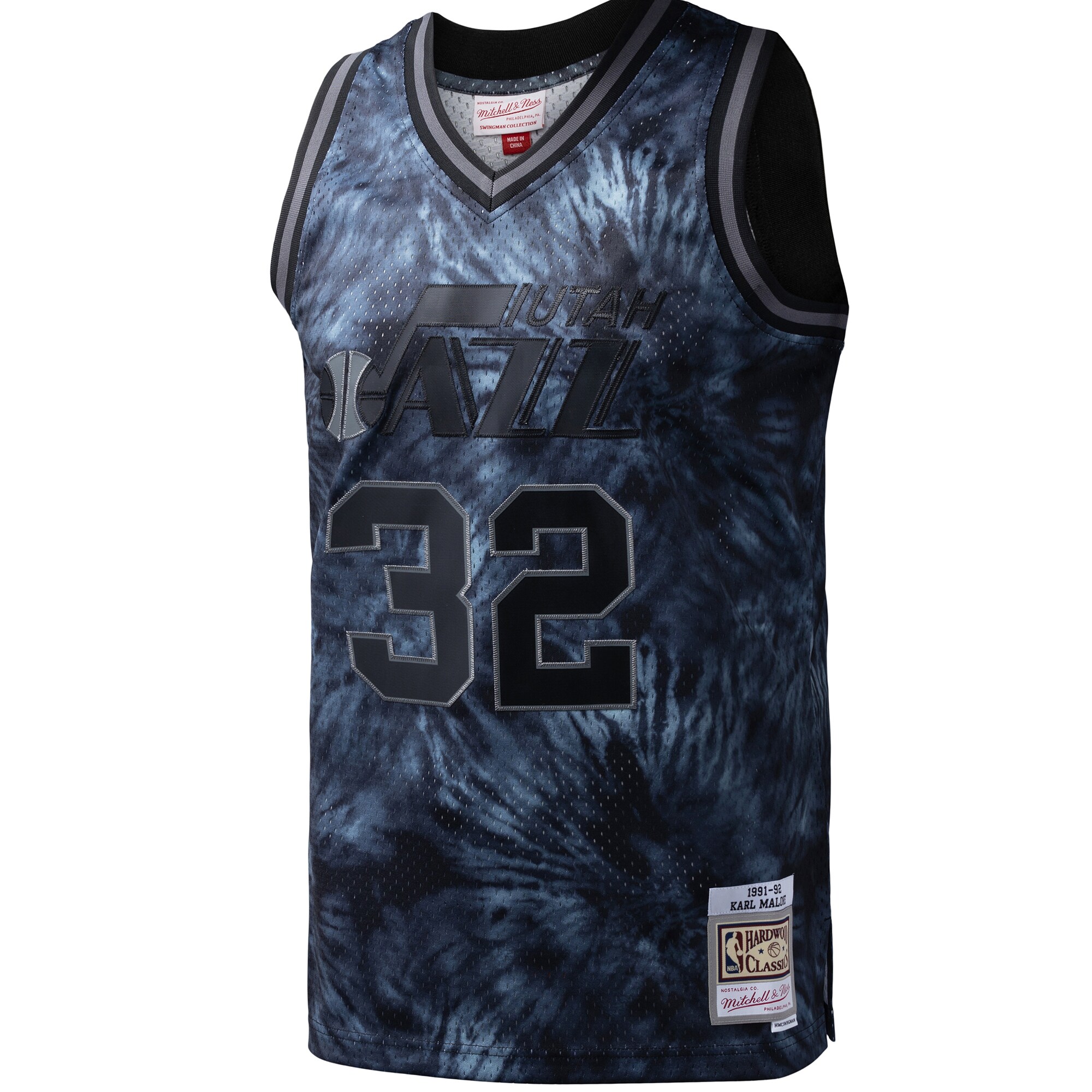 Alternative view of Karl Malone Utah Jazz Mitchell & Ness Hardwood Classics 1991/92 Tie-dye Swingman Jersey - Black