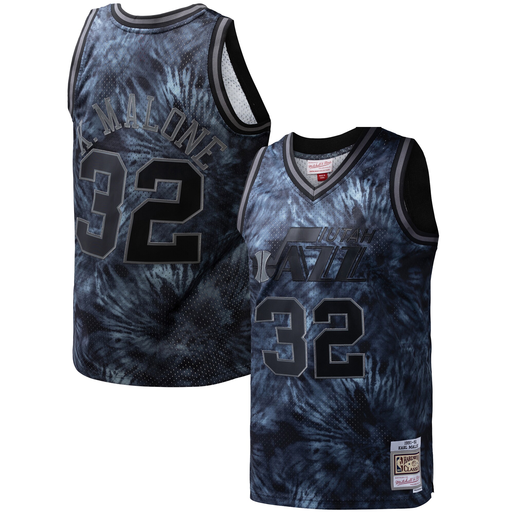 Alternative view of Karl Malone Utah Jazz Mitchell & Ness Hardwood Classics 1991/92 Tie-dye Swingman Jersey - Black