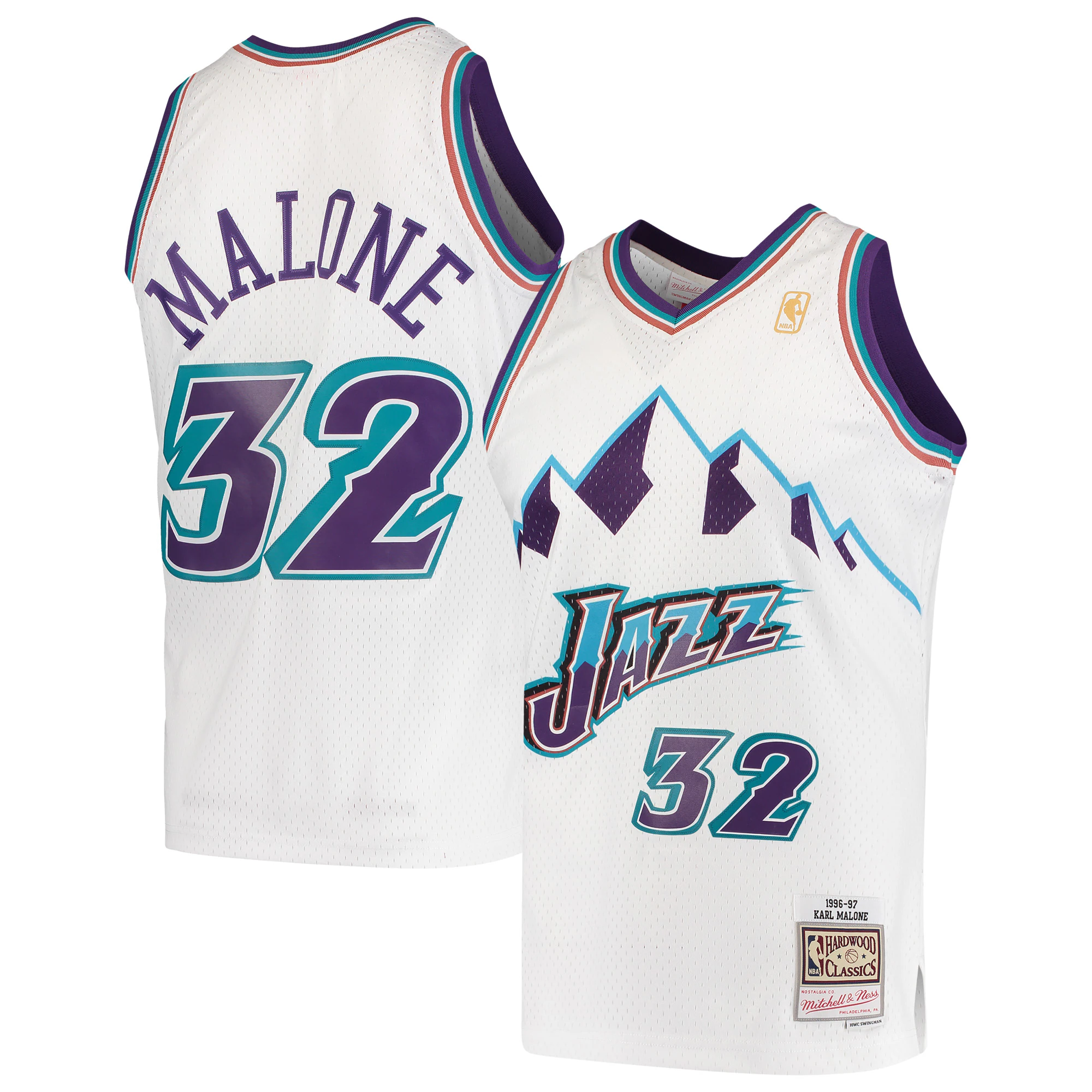 Karl Malone Utah Jazz Mitchell & Ness Hardwood Classics 1996-97 Swingman Jersey - White