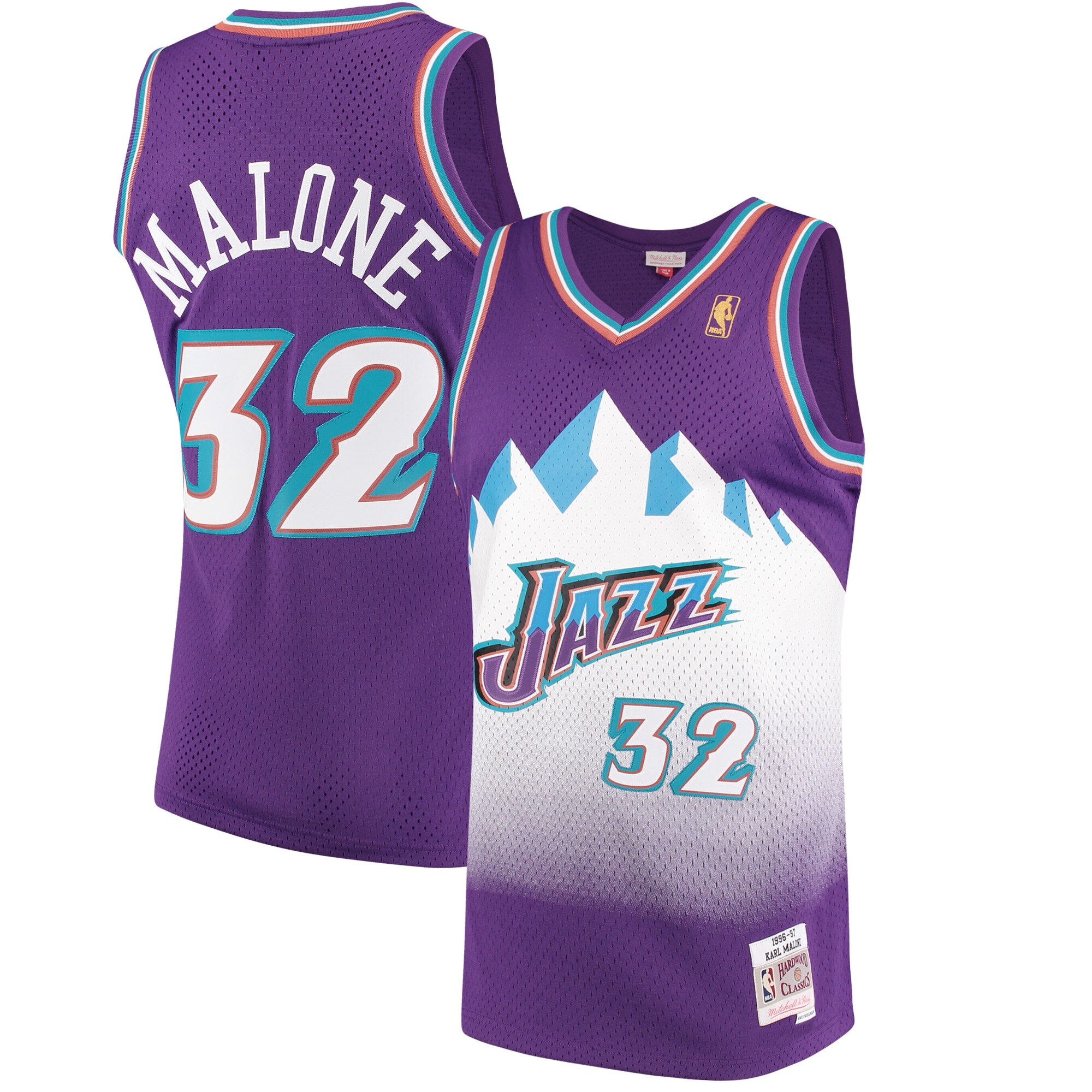 Alternative view of Karl Malone Utah Jazz Mitchell & Ness 1996-97 Hardwood Classics Swingman Jersey - Purple