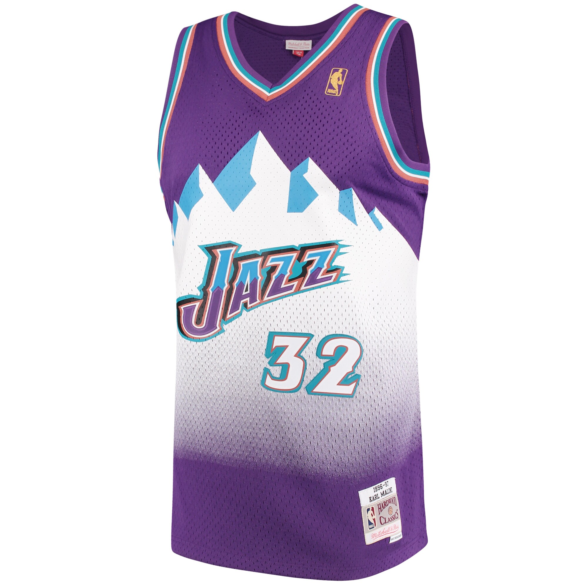Alternative view of Karl Malone Utah Jazz Mitchell & Ness 1996/97 Hardwood Classics Swingman Jersey - Purple
