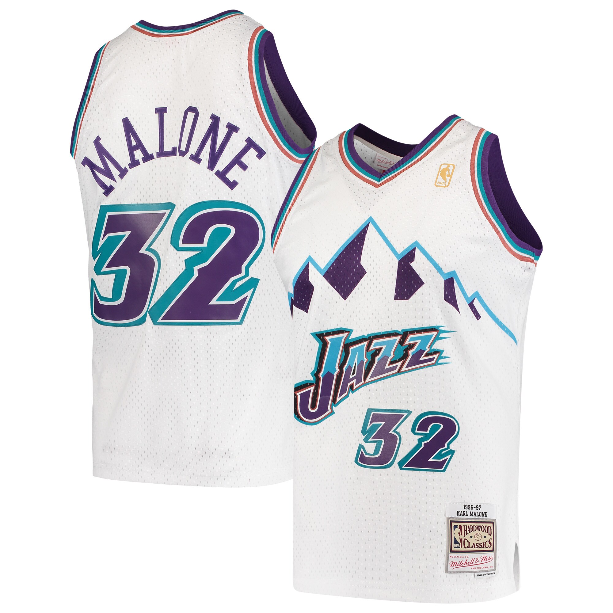 Karl Malone Utah Jazz Mitchell & Ness 1996/97 Hardwood Classics Swingman Jersey - White