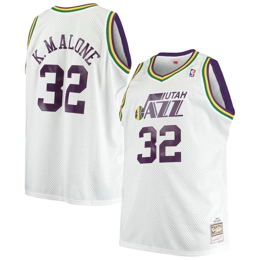 Karl Malone Utah Jazz Mitchell & Ness Big & Tall Hardwood Classics Jersey - White - JS332 