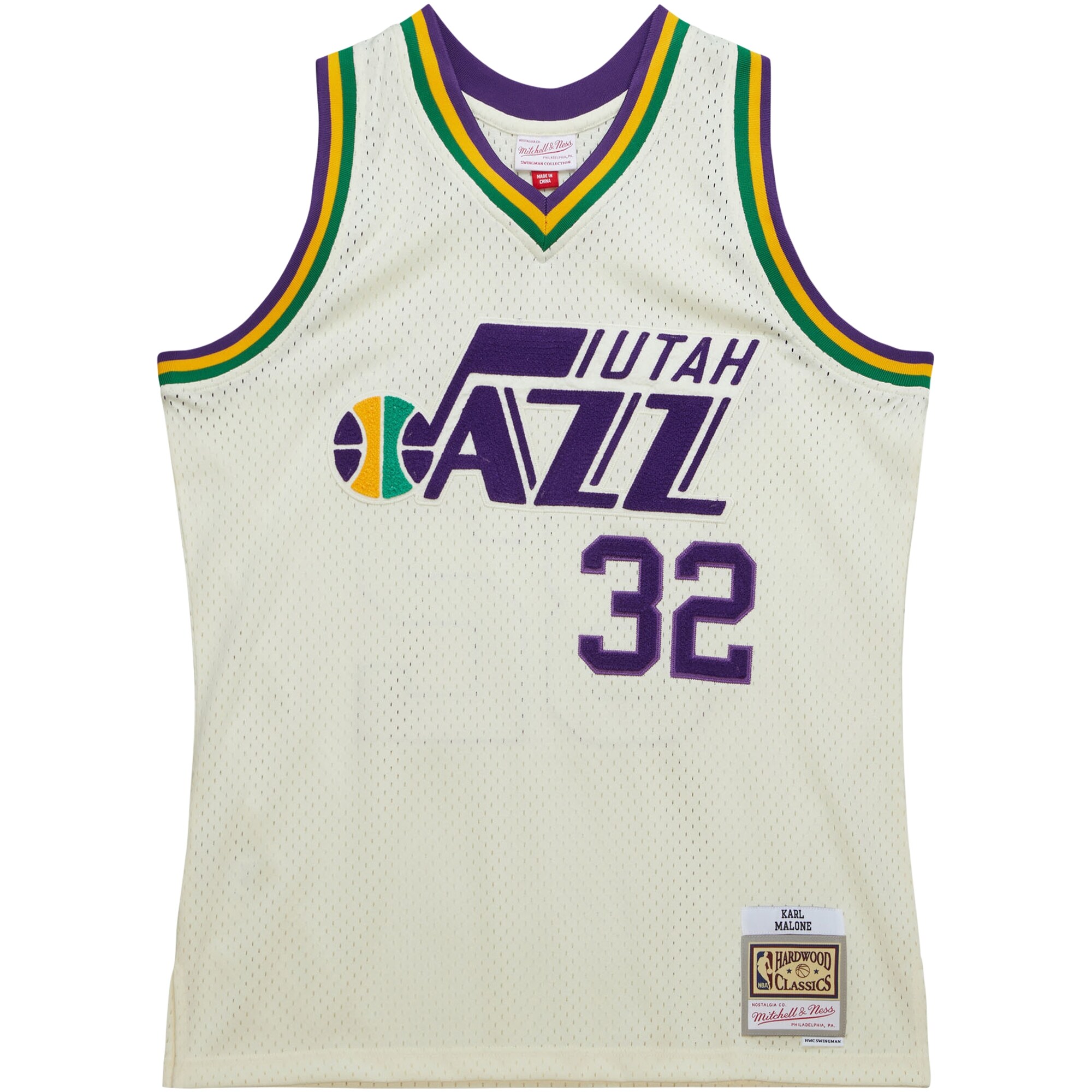 Alternative view of Karl Malone Utah Jazz Mitchell & Ness Chainstitch Swingman Jersey - Cream