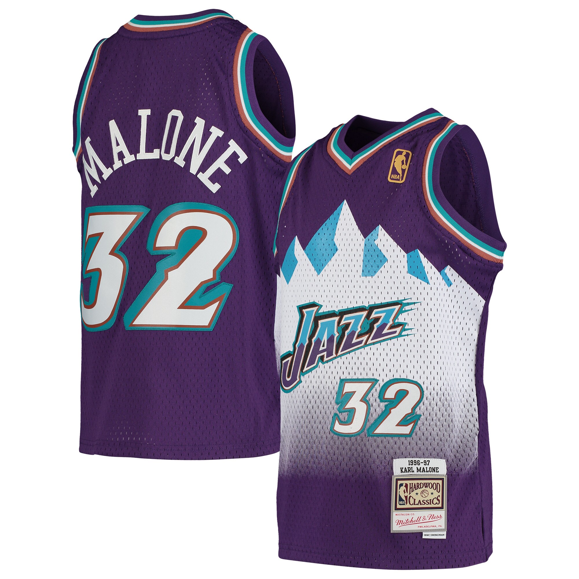 Alternative view of Karl Malone Utah Jazz Mitchell & Ness Youth 1991-92 Hardwood Classics Swingman Throwback Jersey - Purple