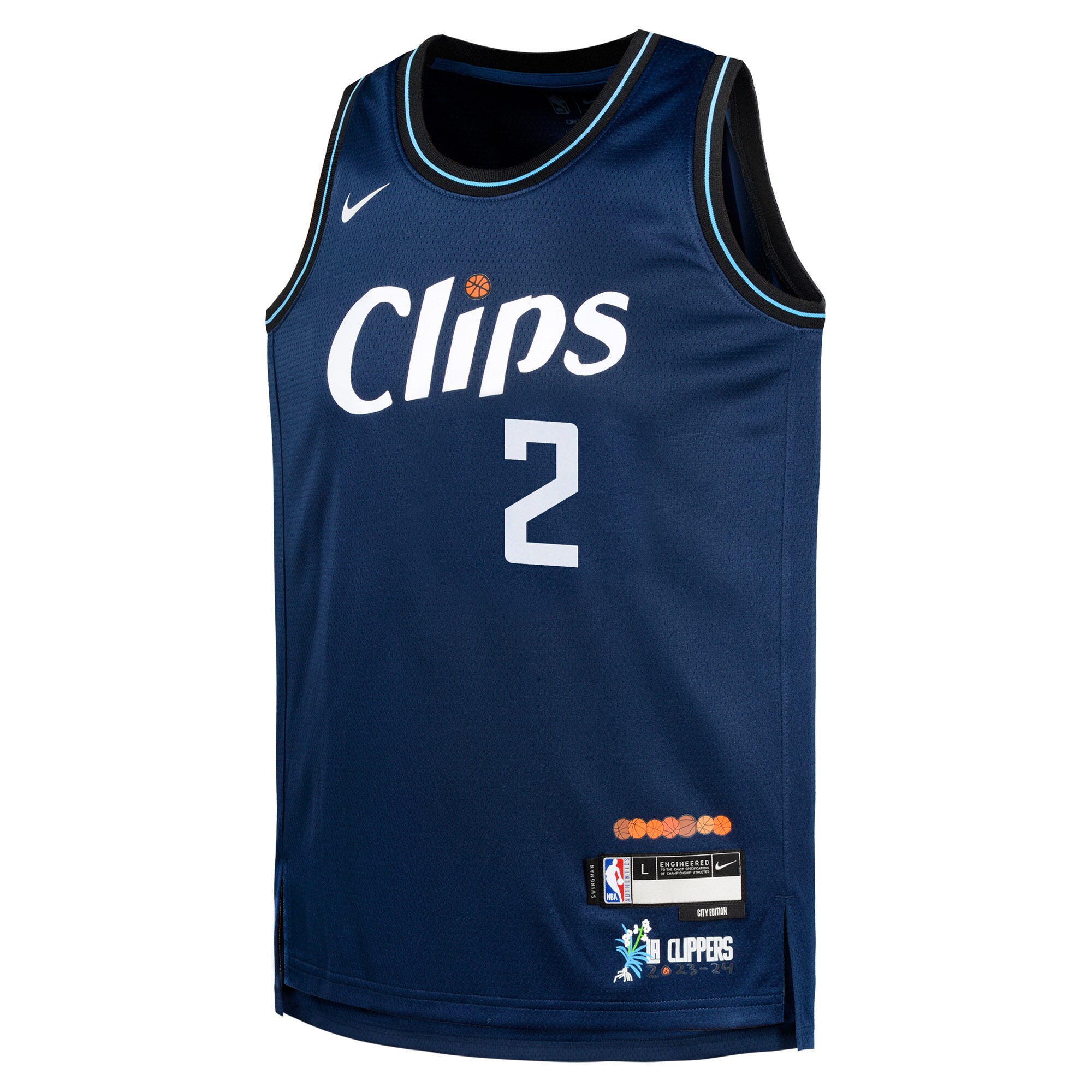 Alternative view of Kawhi Leonard La Clippers Youth Swingman Replica Jersey - City Edition - Navy