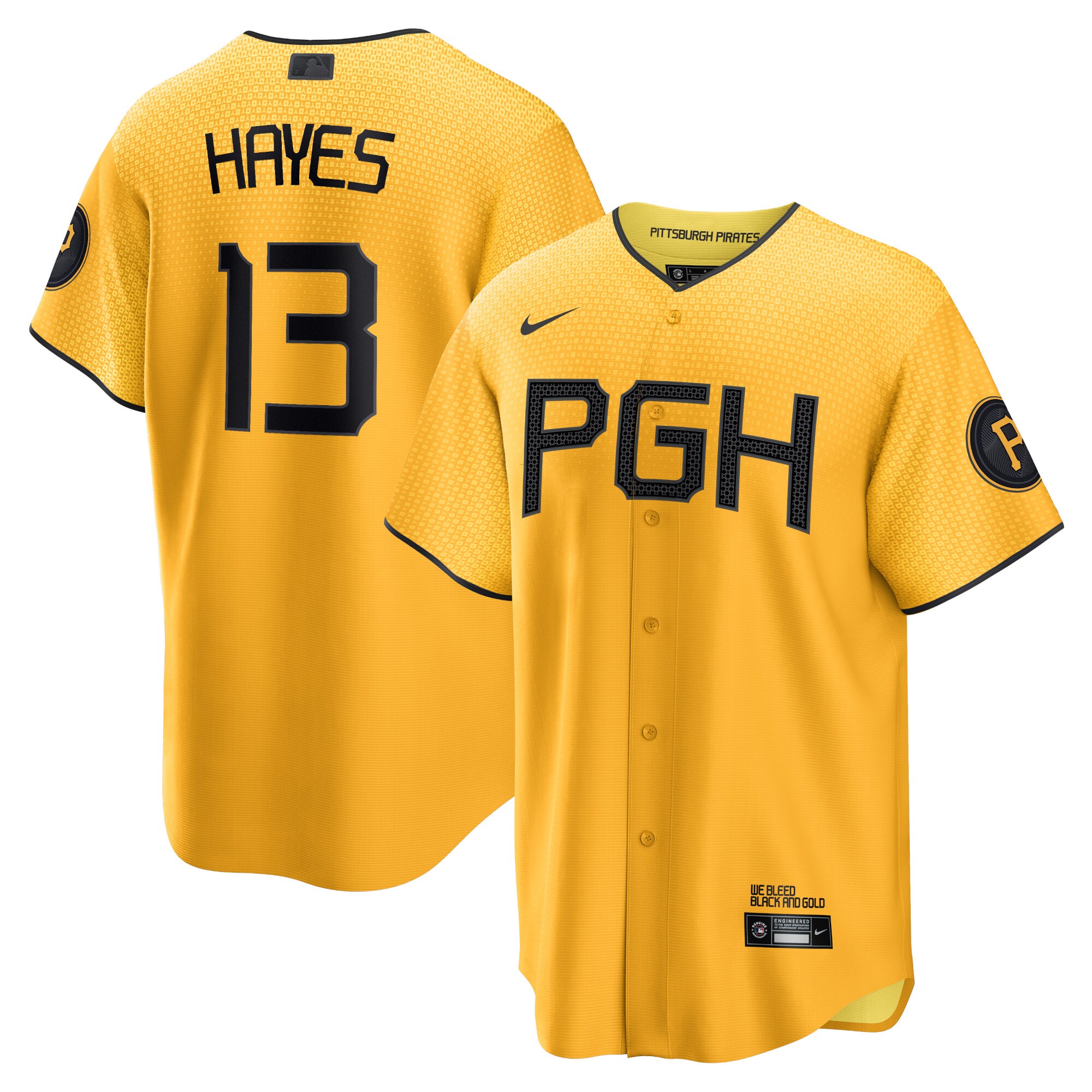 Alternative view of Ke'bryan Hayes Pittsburgh Pirates 2023 City Connect Replica Player Jersey - Gold