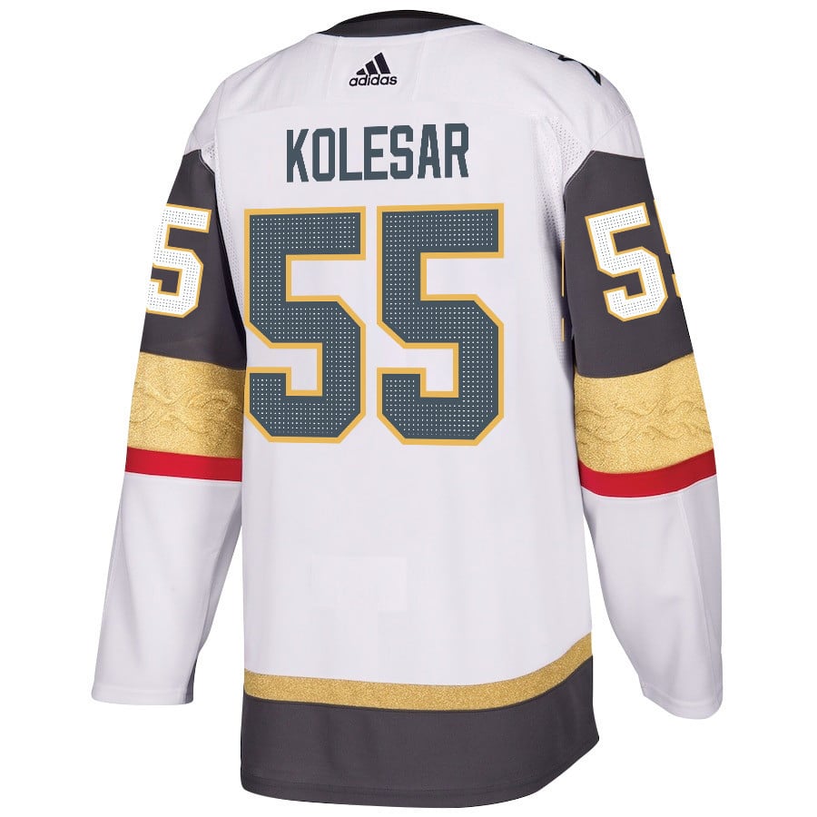 Alternative view of Keegan Kolesar 55 Vegas Golden Knights Stanley Cup 2023 Champions Patch Away Breakaway Men Jersey - White - JS829 