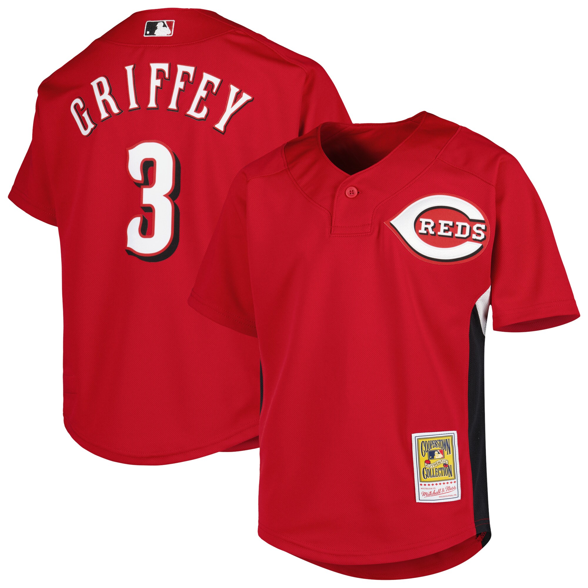 Alternative view of Ken Griffey Jr. Cincinnati Reds Mitchell & Ness Youth Cooperstown Collection Batting Practice Jersey - Red