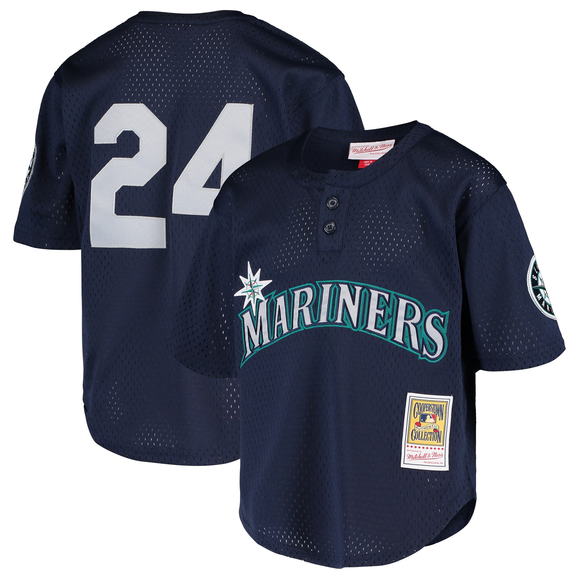 Alternative view of Ken Griffey Jr. Seattle Mariners Mitchell & Ness Youth Cooperstown Collection Mesh Batting Practice Jersey - Navy