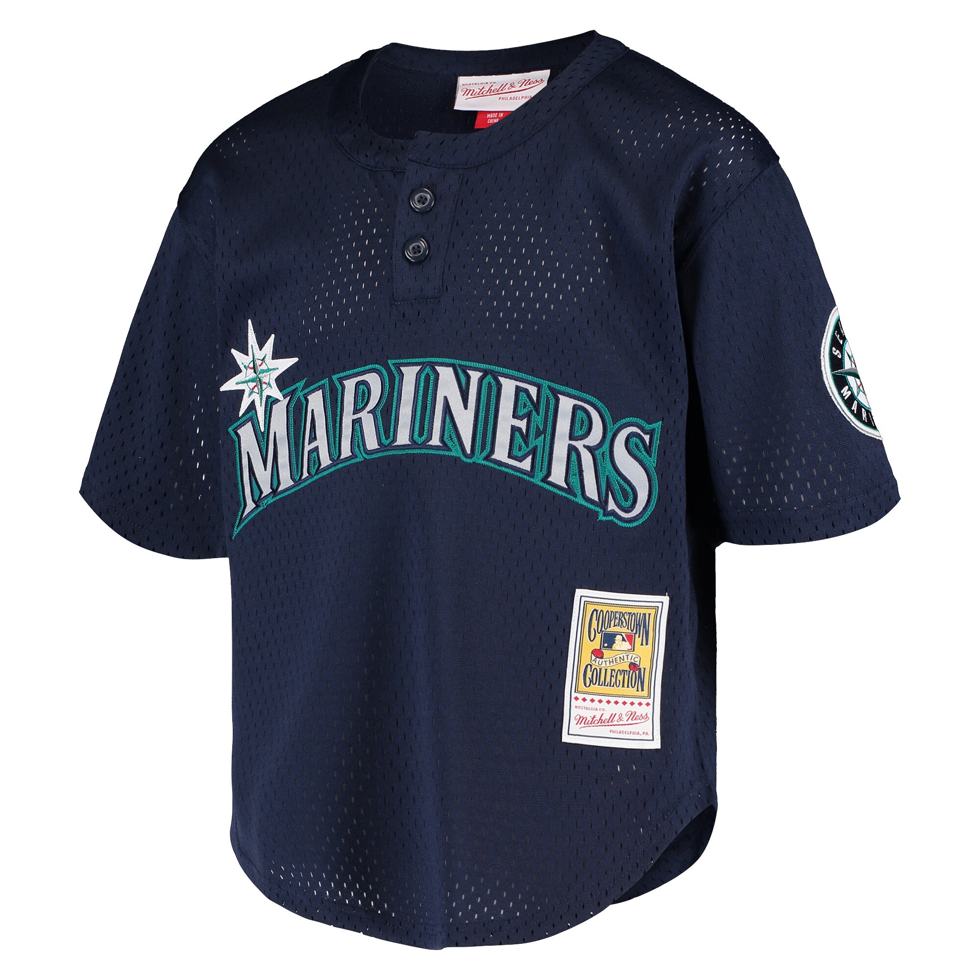 Alternative view of Ken Griffey Jr. Seattle Mariners Mitchell & Ness Youth Cooperstown Collection Mesh Batting Practice Jersey - Navy