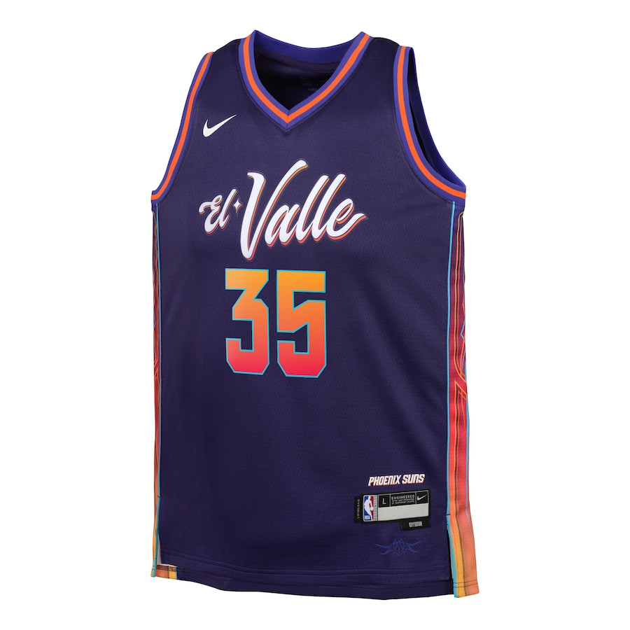 Alternative view of Kevin Durant 35 Phoenix Suns 2023/24 City Edition Swingman YOUTH Jersey - Purple - JS747 