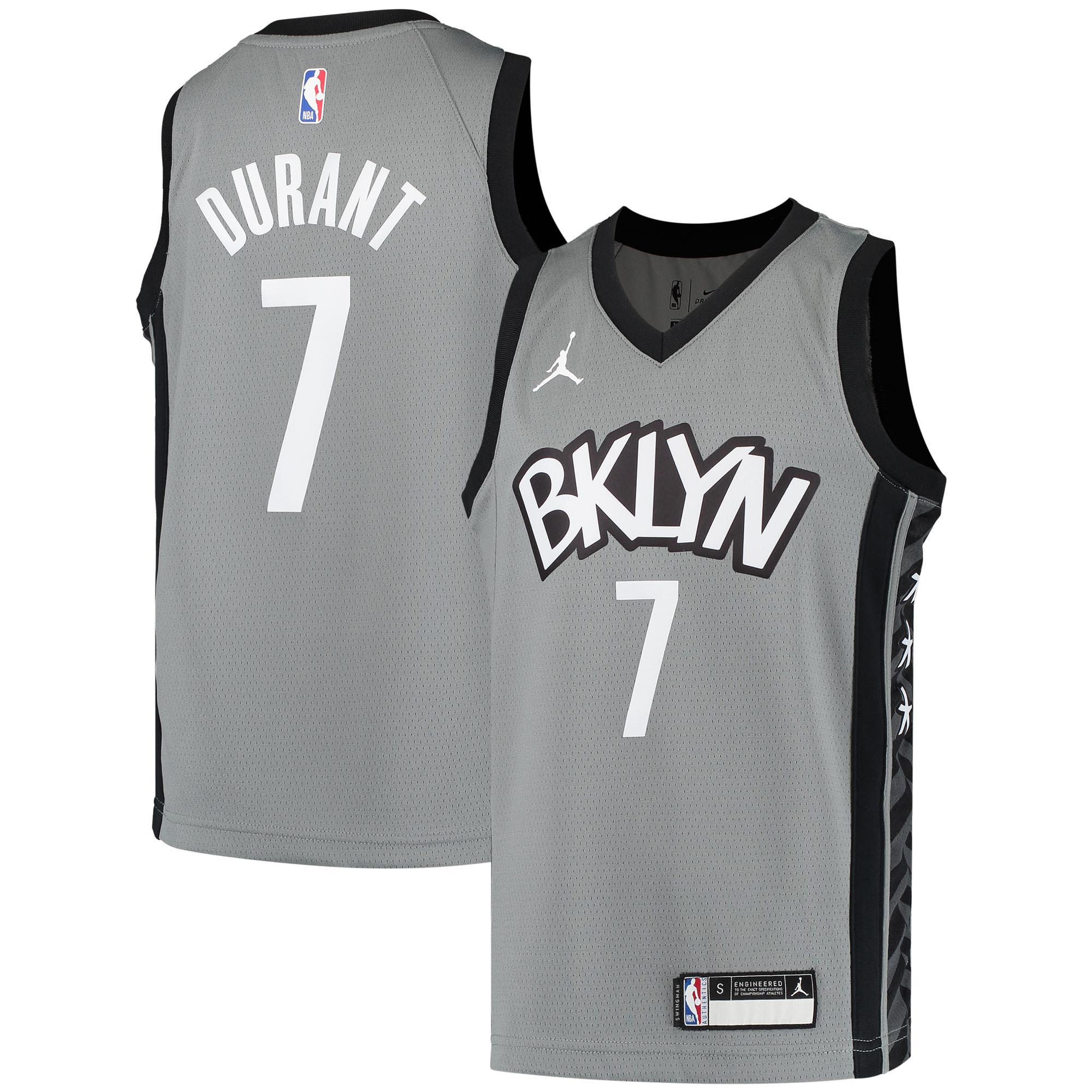 Alternative view of Kevin Durant Brooklyn Nets Jordan Brand Youth 2020/21 Swingman Player Jersey - Gray - Statement Edition