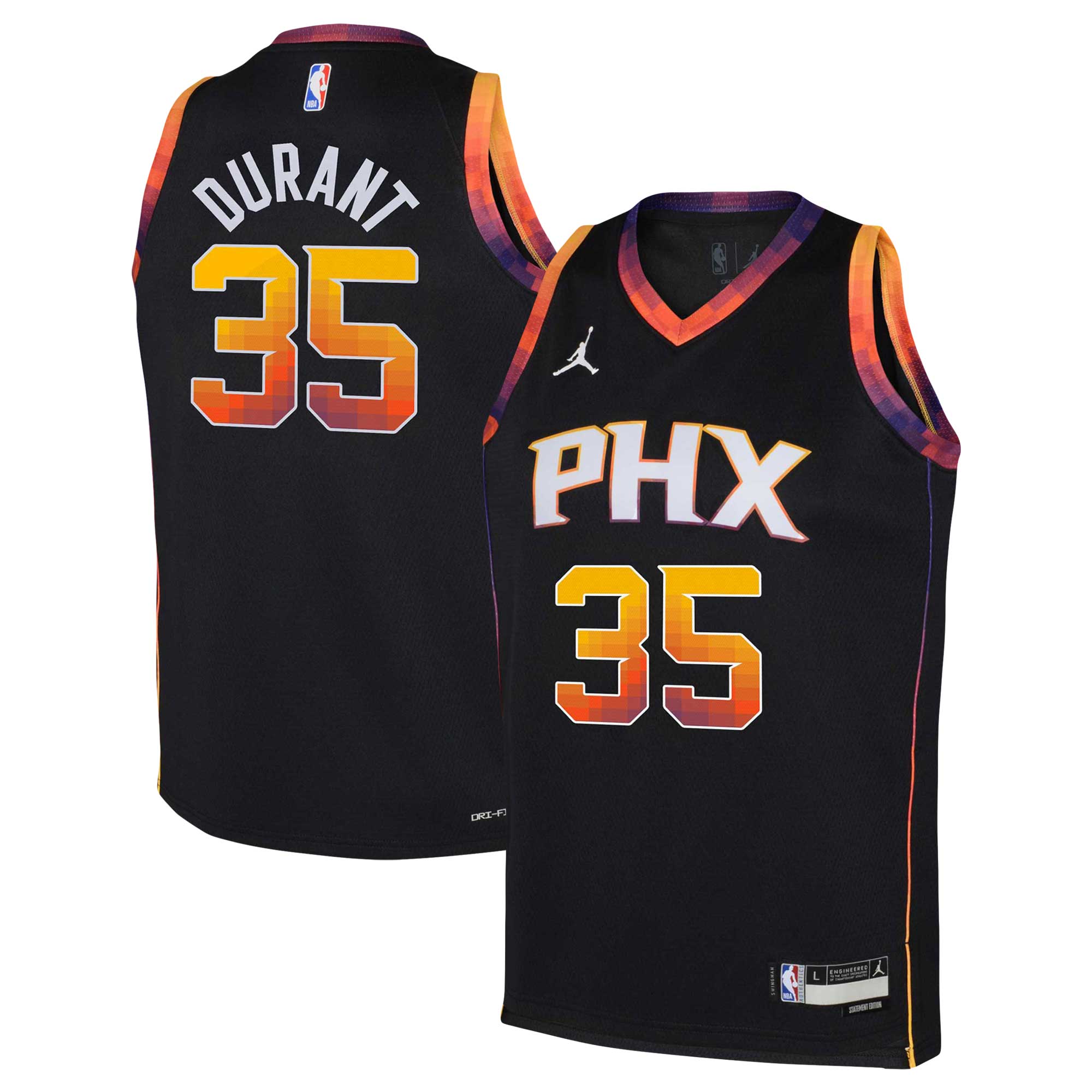 Alternative view of Kevin Durant Phoenix Suns Jordan Brand Youth 2022/23 Swingman Jersey - Statement Edition - Black