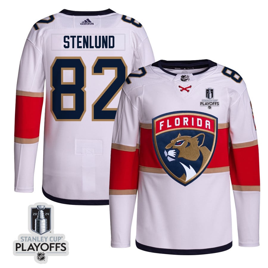 Kevin Stenlund 82 Florida Panthers 2024 NHL Playoffs Patch Away Jersey Customized - Men, White - JS741 