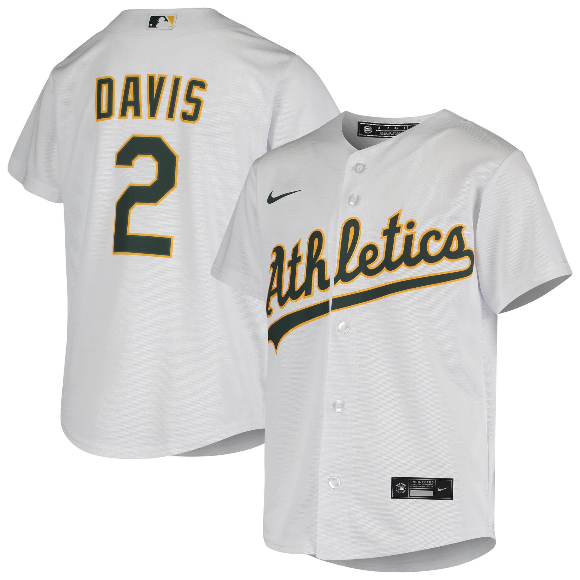 Alternative view of Khris Davis Oakland Athletics Youth Home Jersey - White