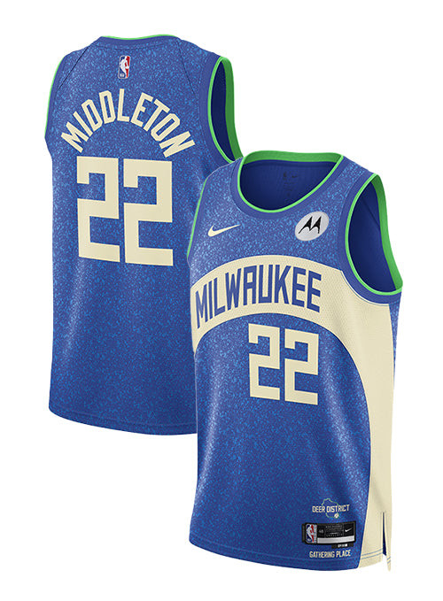 Khris Middleton 22 Milwaukee Bucks 2023/24 Swingman Jersey - City Edition - Unisex Blue - JS187 