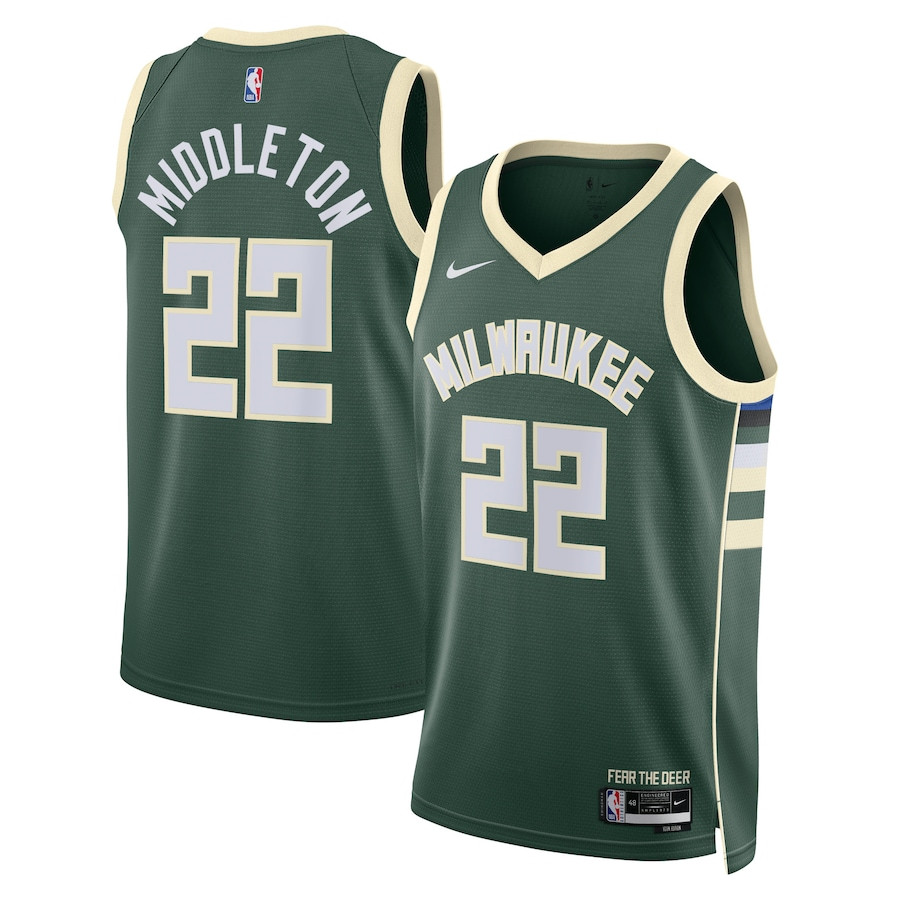 Khris Middleton 22 Milwaukee Bucks Unisex Swingman Jersey - Icon Edition - Hunter Green - JS437 