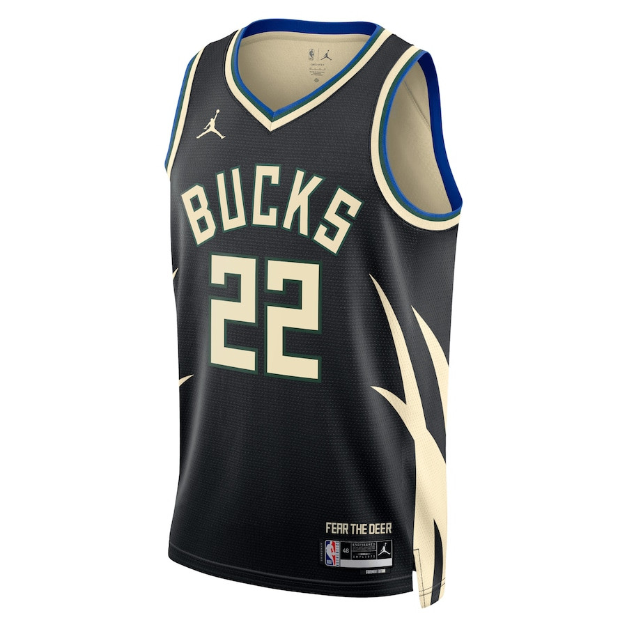 Alternative view of Khris Middleton 22 Milwaukee Bucks Unisex Swingman Jersey - Statement Edition - Black - JS395 